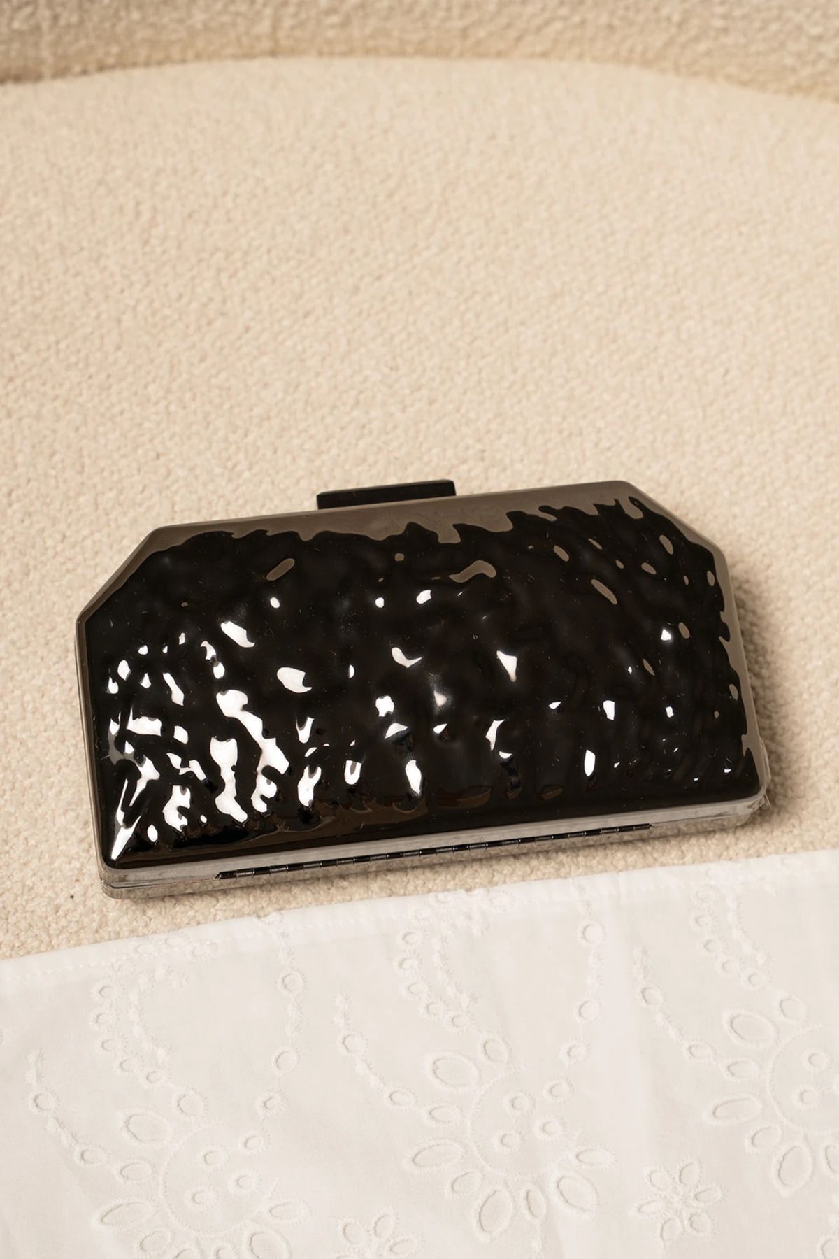 LAMİNTA Olfa Metalik Görünümlü Clutch Çanta ANTRASİT