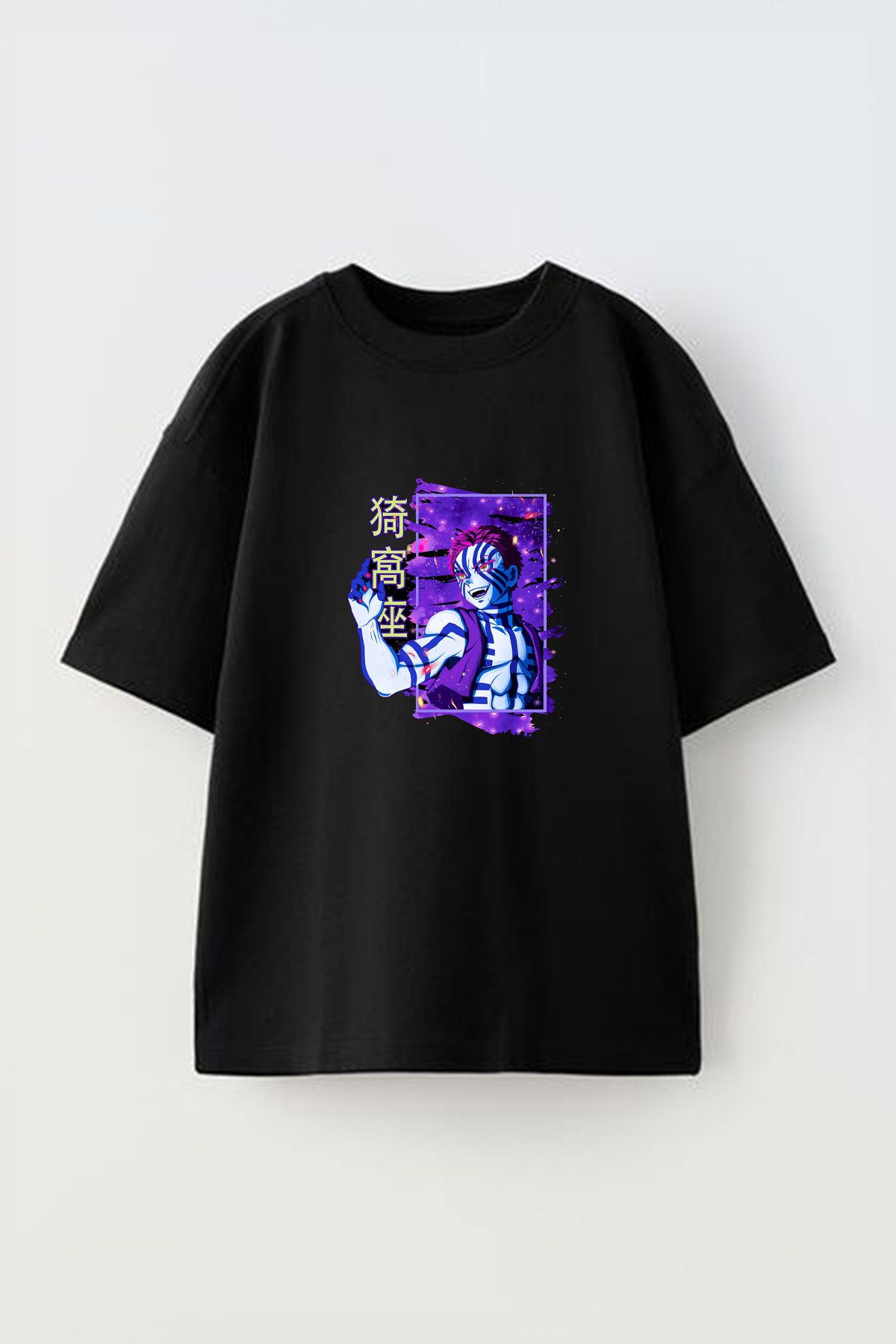 Anetos Kacem Kapitino Ön Baskılı Pamuk Siyah Oversize T shirt