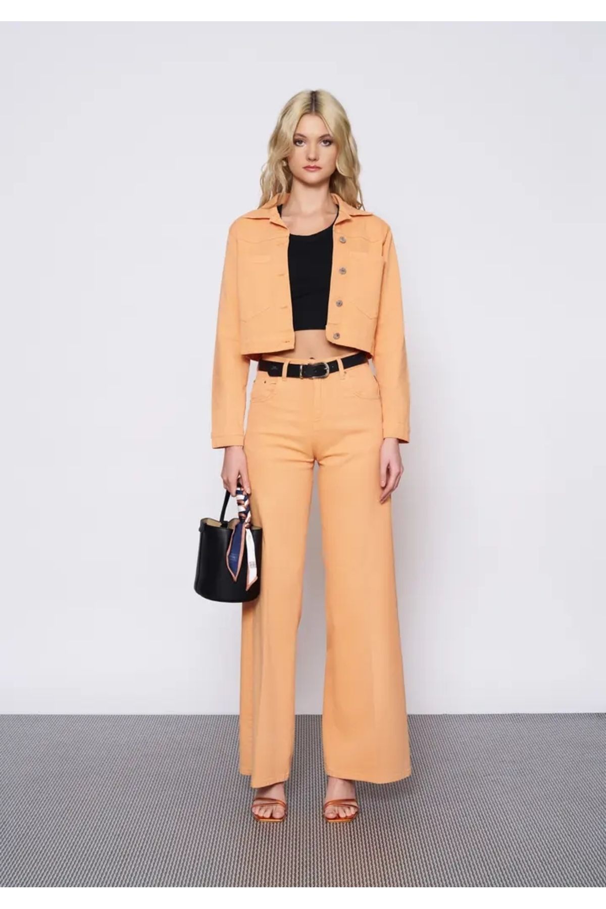 EUROFASHION Turuncu Denim Cepli Bolero Ceket