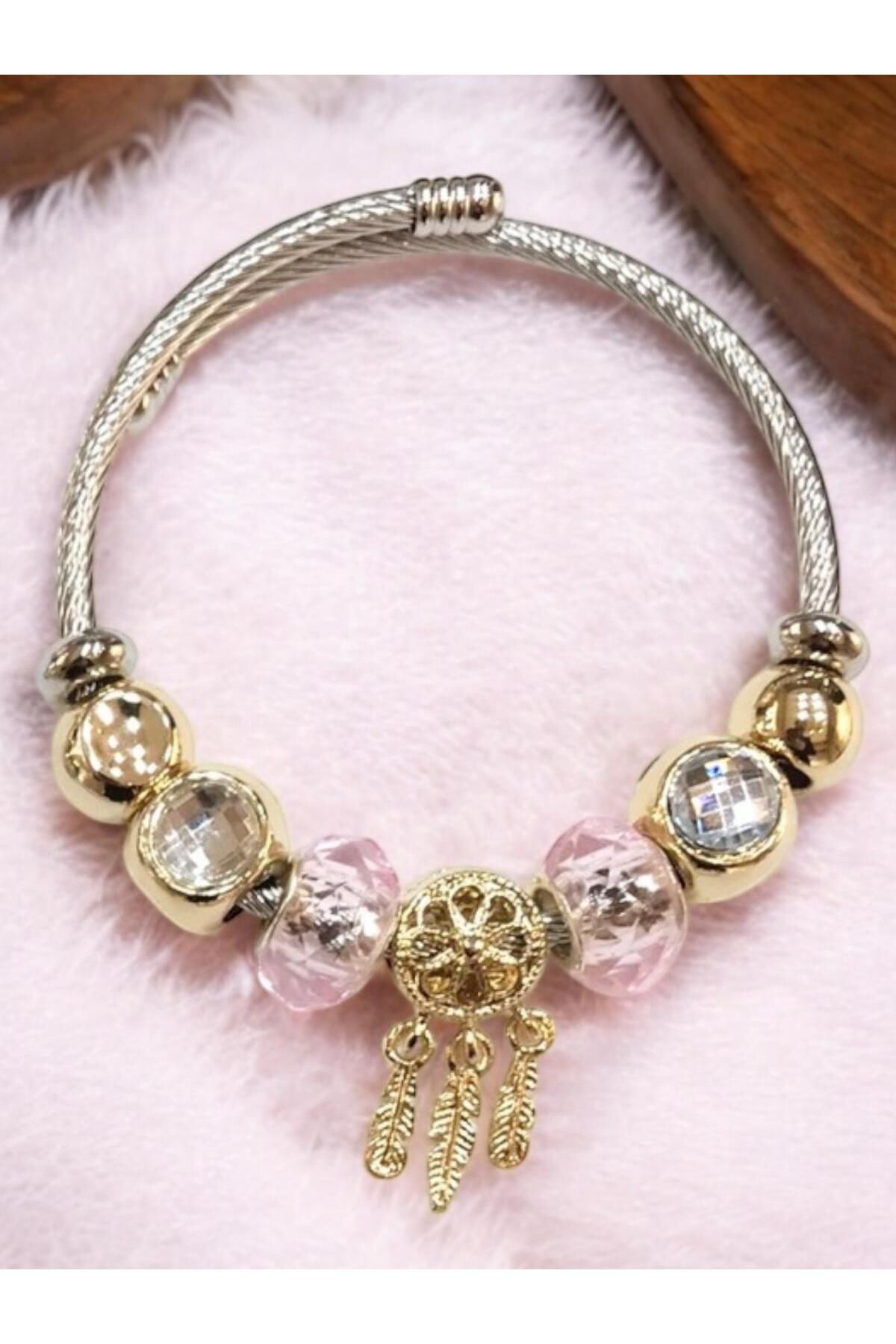 Luna Barella Pembe Taşlı Dreamcatcher Charm Bileklik
