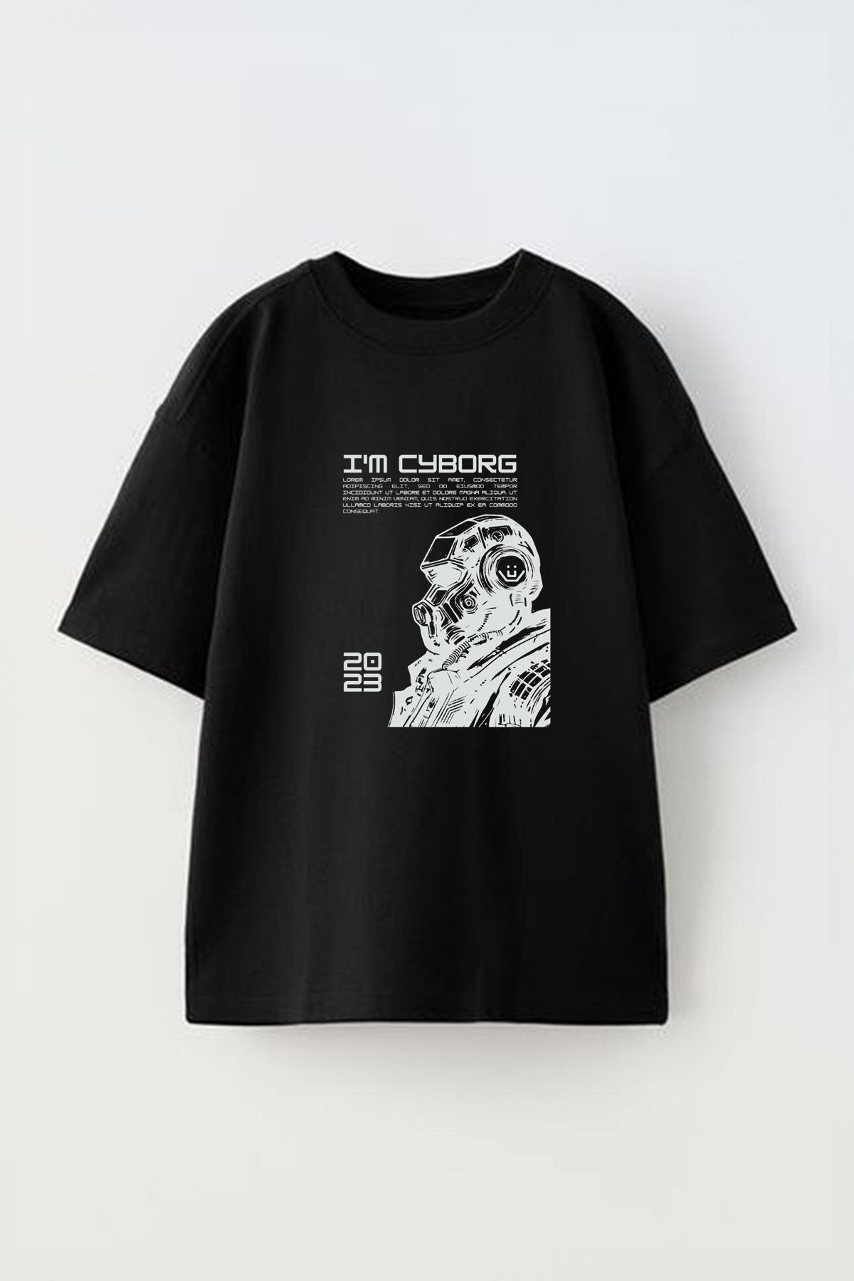 Anetos Im Cyborg Ön Baskılı Pamuk Siyah Oversize T shirt