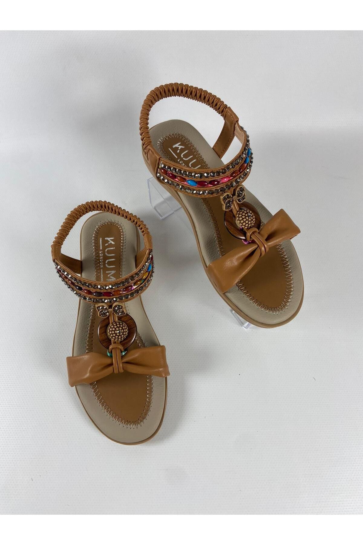 DİVA Retro Taşlı Ortopedik Alçak Taban Sandalet