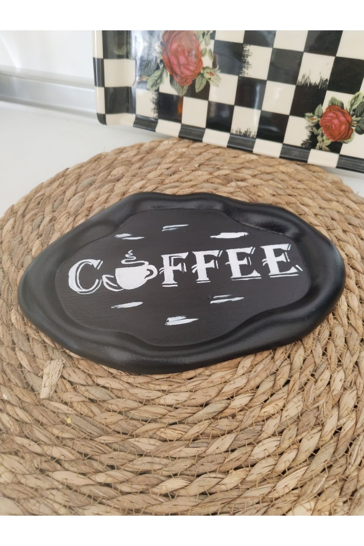 Dore hobi CAFFEE yazılı siyah bulut tepsi