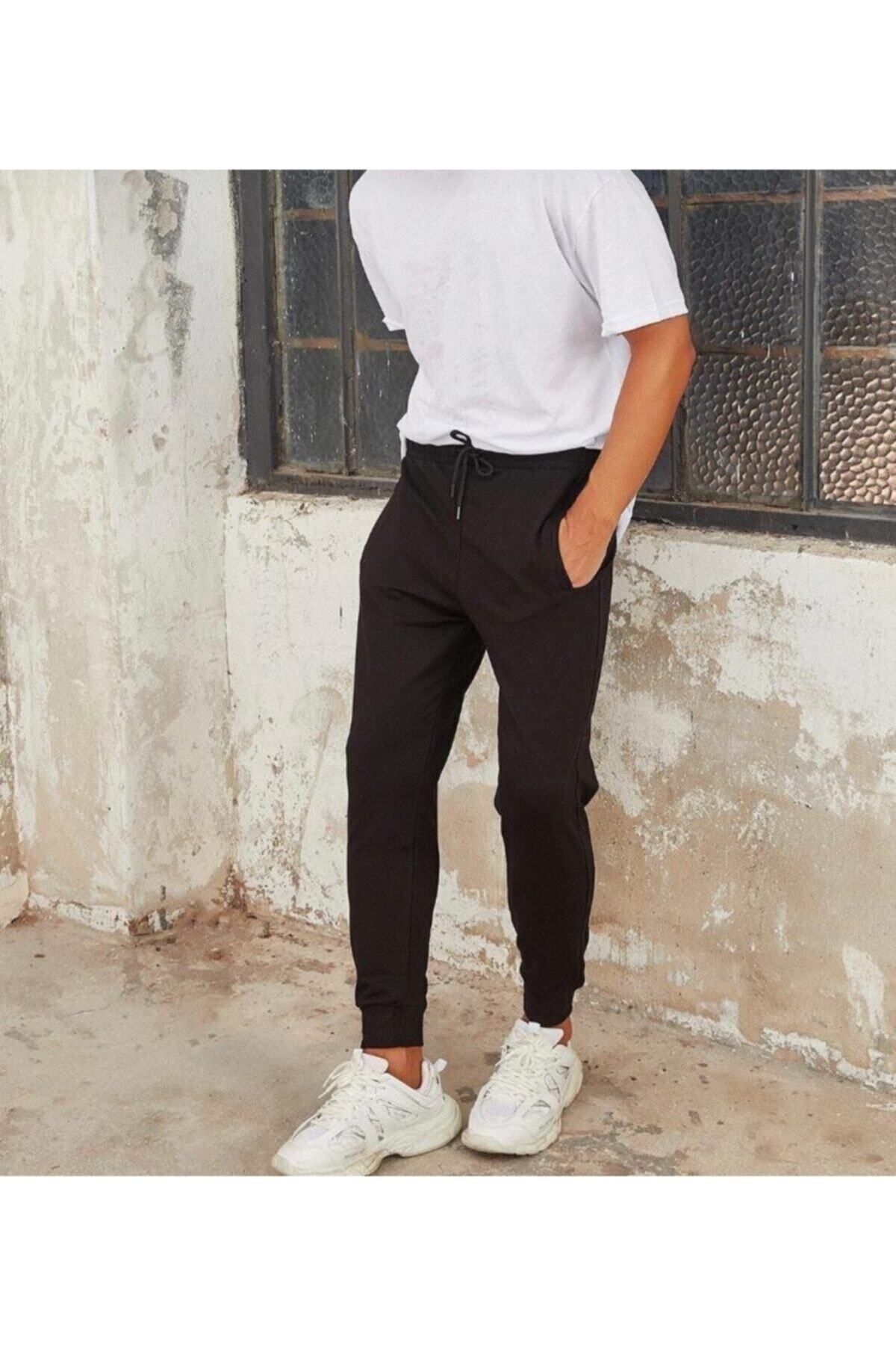MNKSPORT MNK SPORT - Unisex Erkek Siyah Dar Paça Jogger Eşofman Altı RIBANALI