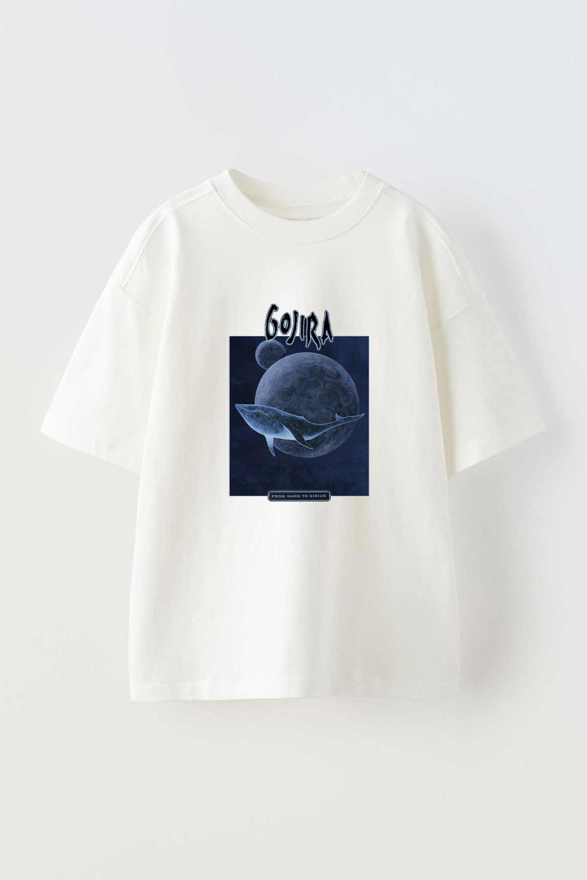 Anetos Gojira From Mars Ön Baskılı Pamuk Beyaz Oversize T shirt