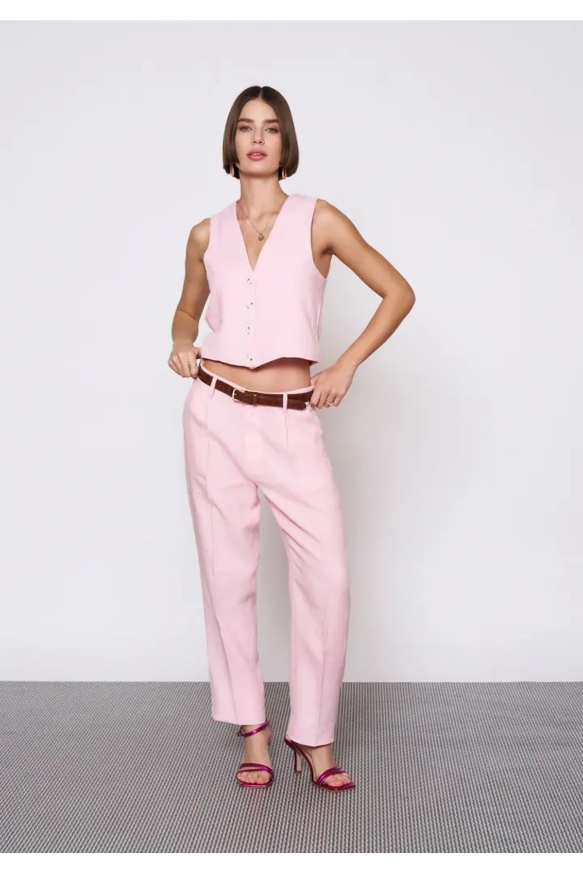 EUROFASHION Pembe Keten Yelek