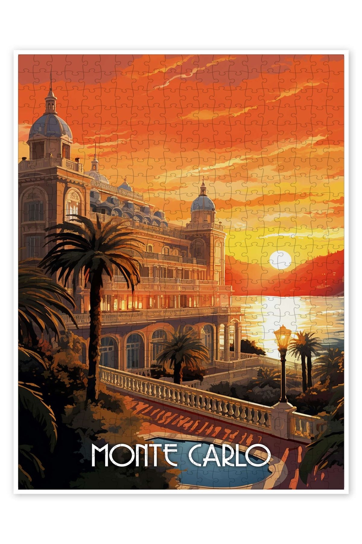 Jeronkarji Seyahat Posteri Monte Carlo 500 Parça Puzzle Yapboz Şehir Manzara Temalı Hobilik
