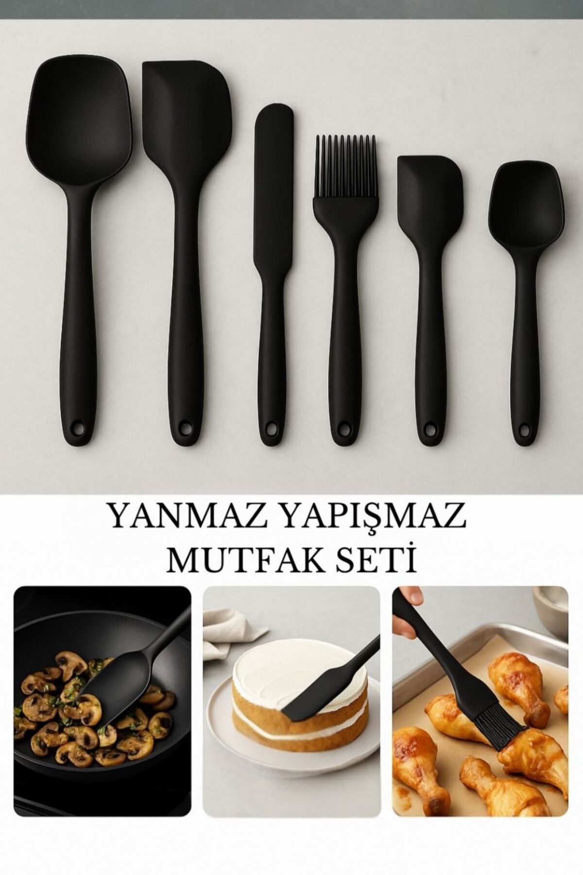 Kelepir Fırsatlar 6 Parça Yanmaz Yapışmaz Silikon Pasta, Yumurta Fırçası, Kaşık Bıçak, Spatula Mutfak Seti