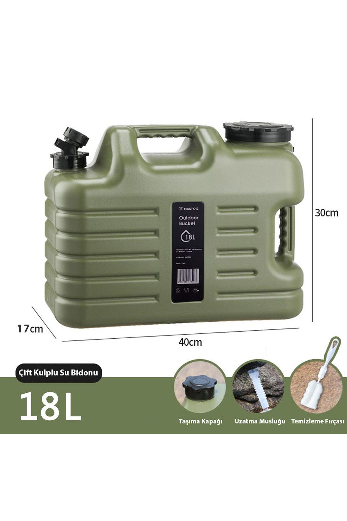 MADFOX Galon Air PE Musluklu Su Bidonu 18 Litre GREEN