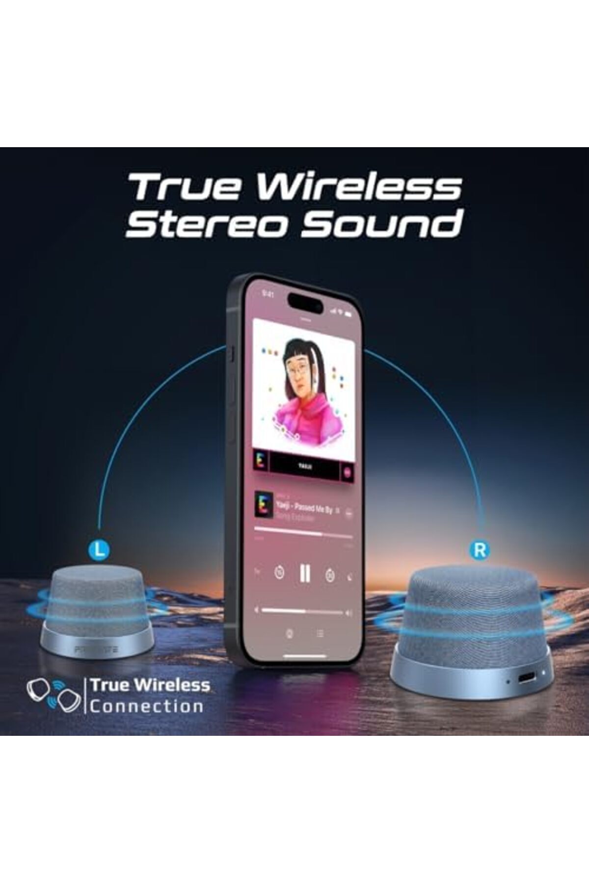 Promate-Bluetooth Magnetic Base Speaker, Premium 3W True Wireless Portable Speaker with HD Sound, 40 4