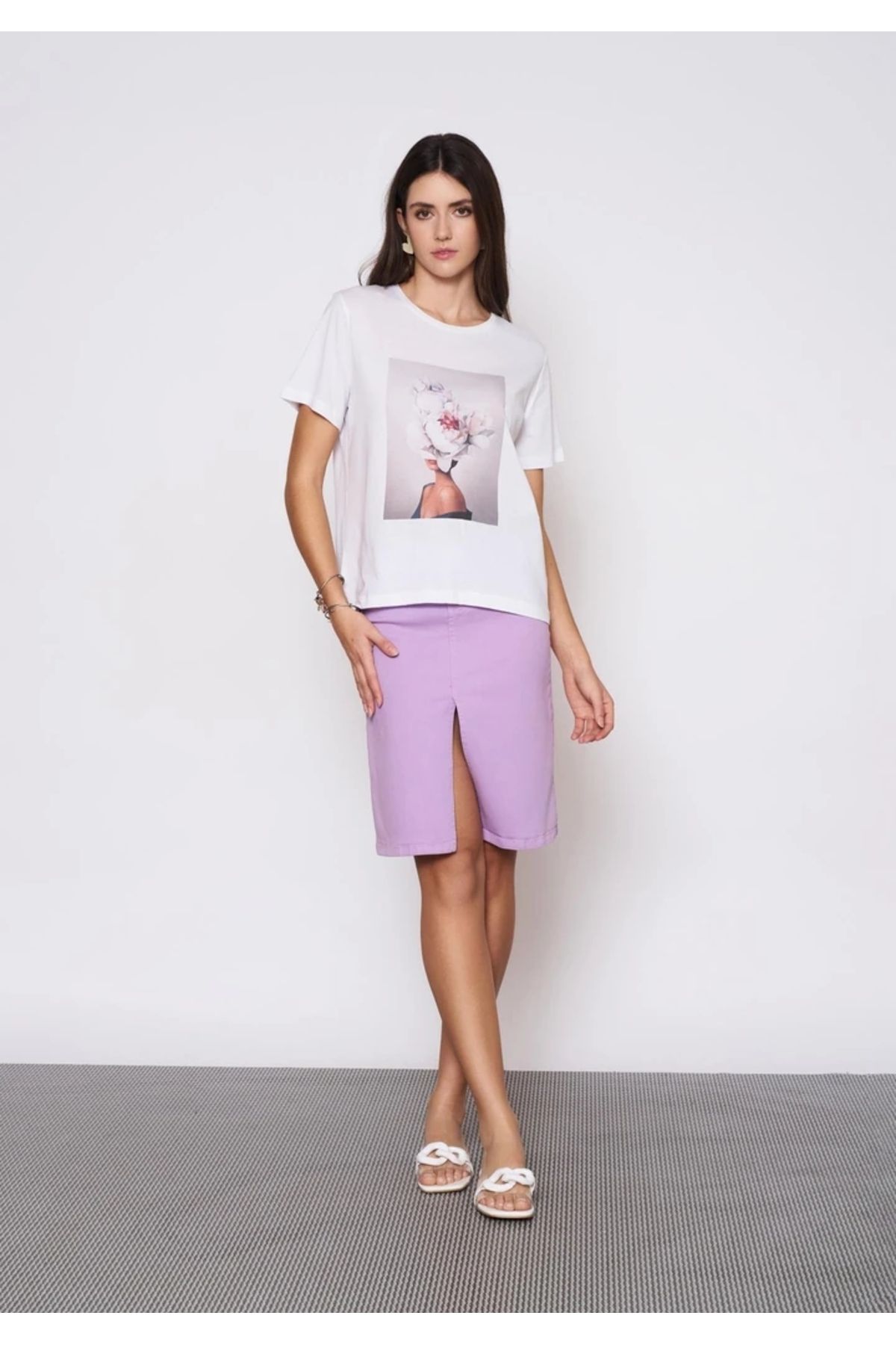 EUROFASHION Baskılı Beyaz T-Shirt