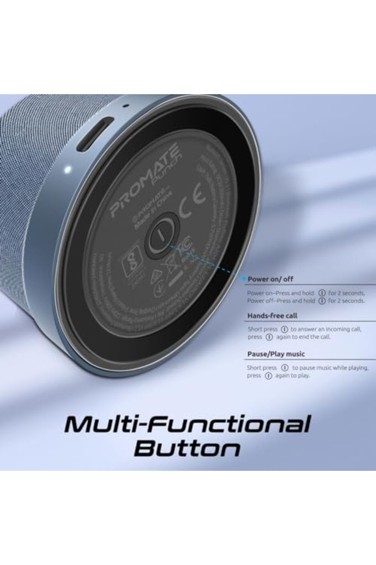 Promate-Bluetooth Magnetic Base Speaker, Premium 3W True Wireless Portable Speaker with HD Sound, 40 6