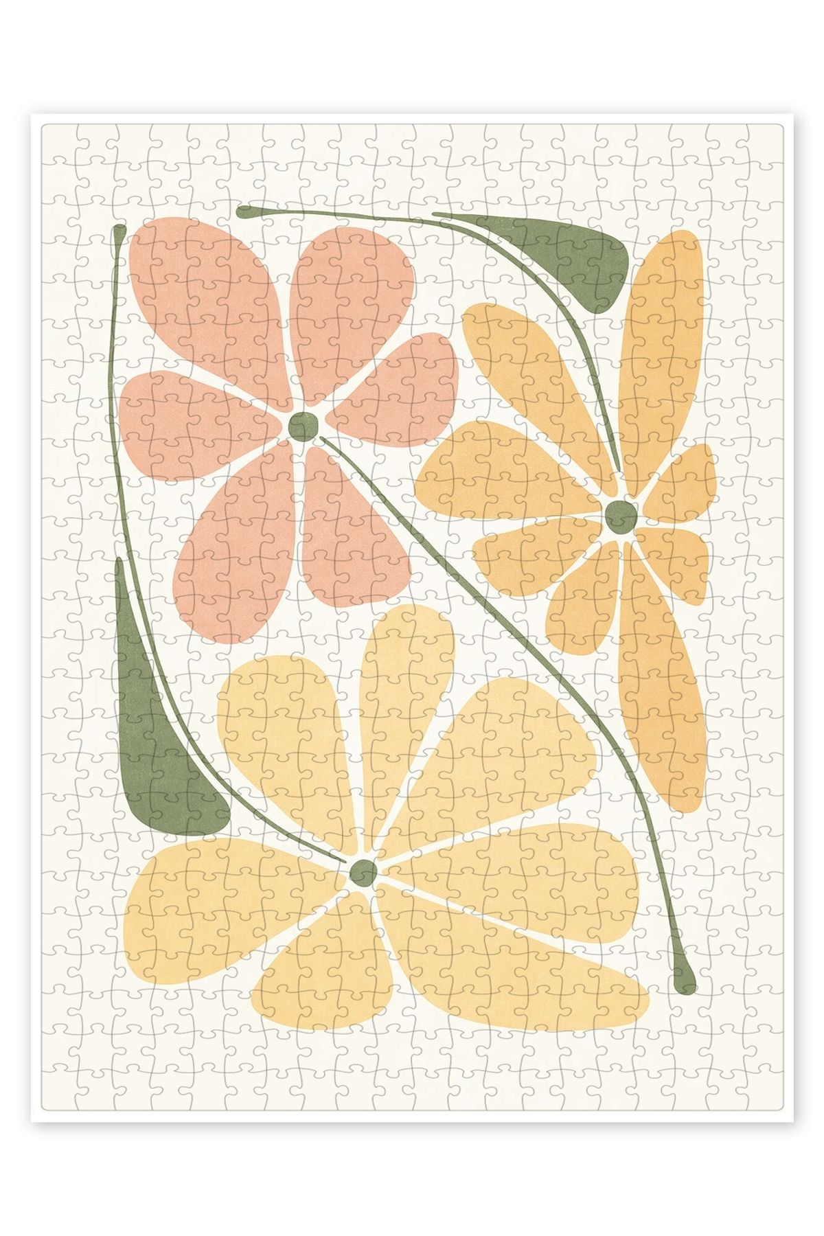 Jeronkarji Bej Üzerine Pastel Çiçekler I 500 Parça Puzzle Yapboz Bohem Soyut Sanat Temalı