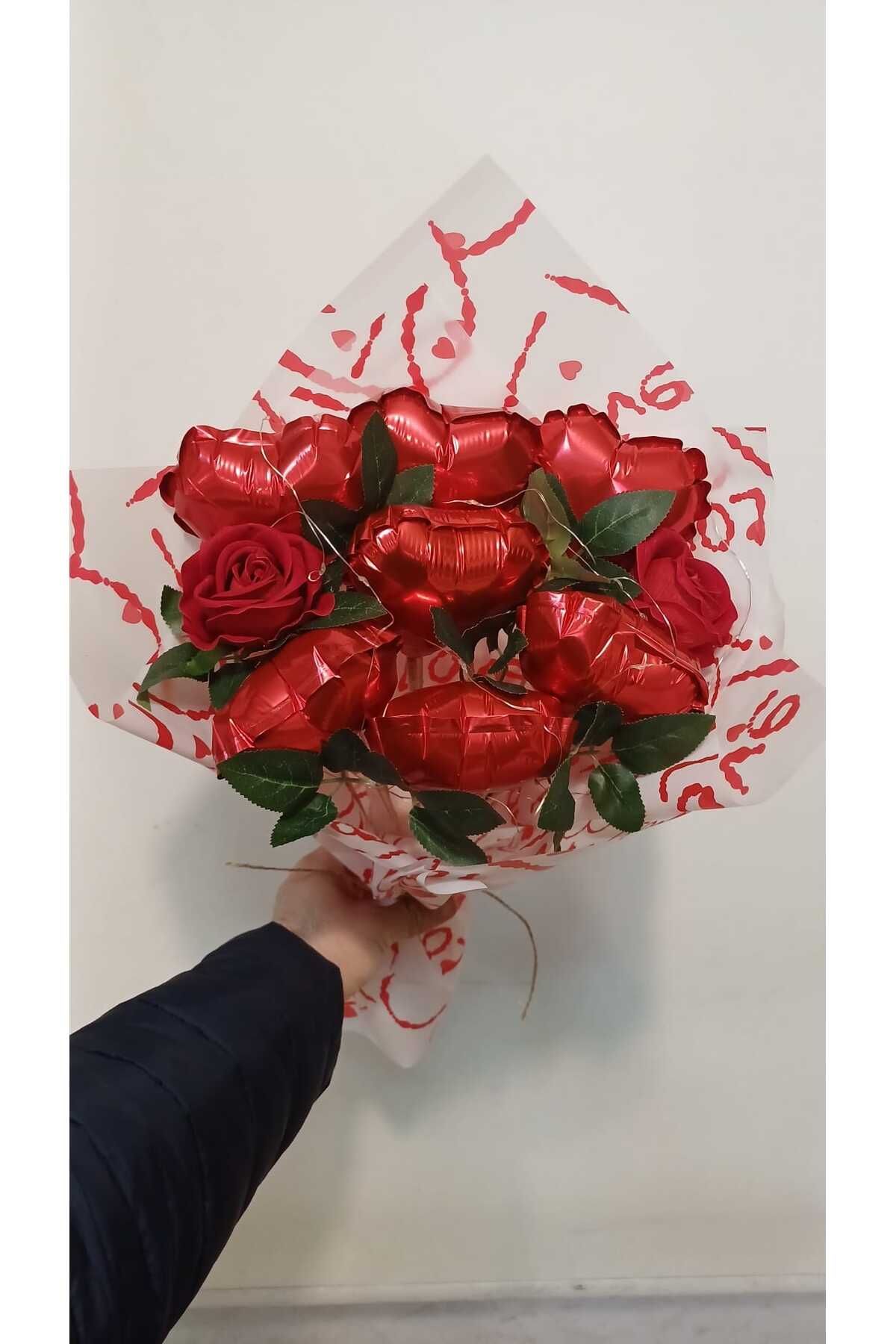 Dizayn Kalpli Balon Buketi Sevgiliye Hediye