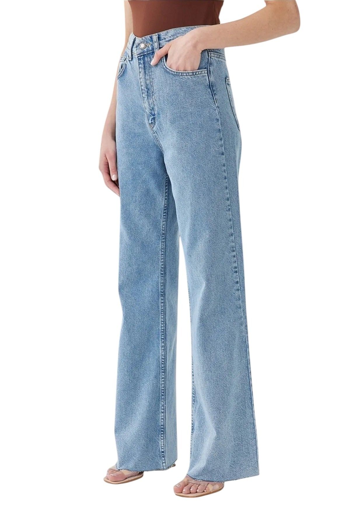 Livik Harmony Kadın Likralı Esnek Özel Bol Paça Kot Pantolon,Palazzo Model Bol Kesim Geniş Paça