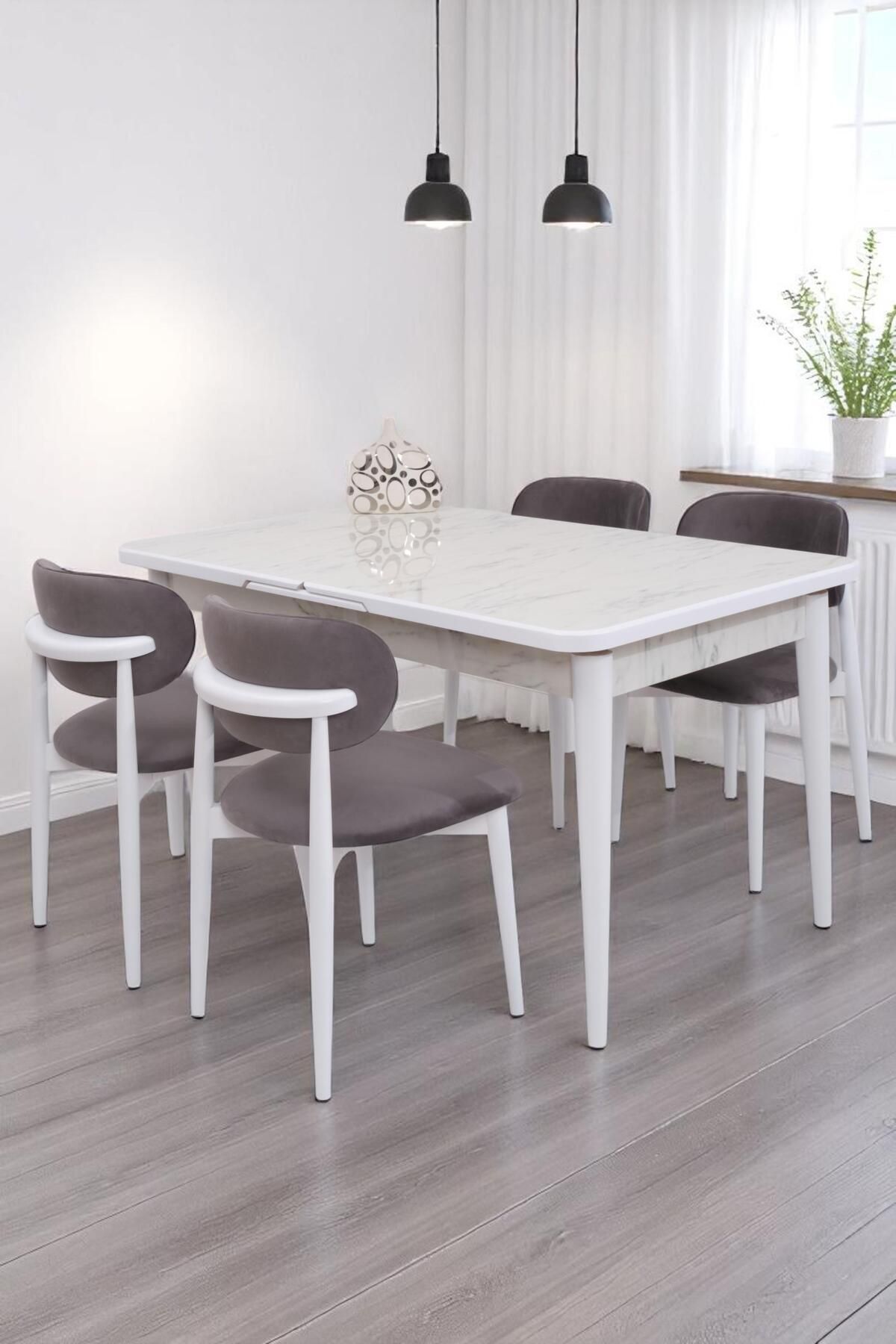 Erezogulları Mobilya Duru Norte Mdf Lak Panel Açılır Yemek Masa Takımı 90x160