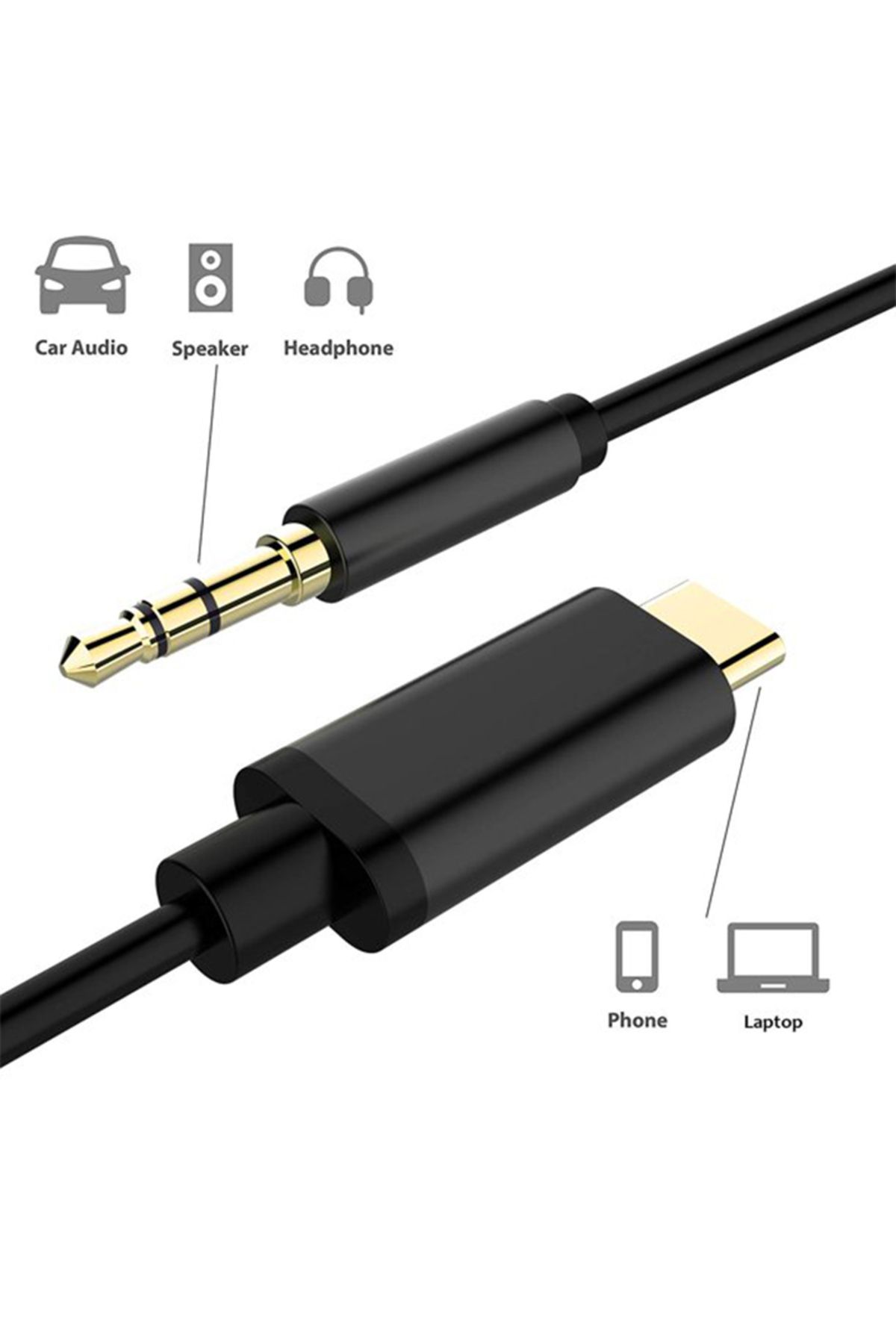 harry 1 Metre Samsung Uyumlu Aux Kablosu Type-C To Aux 3.5mm Jack Çevirici Dönüştürücü