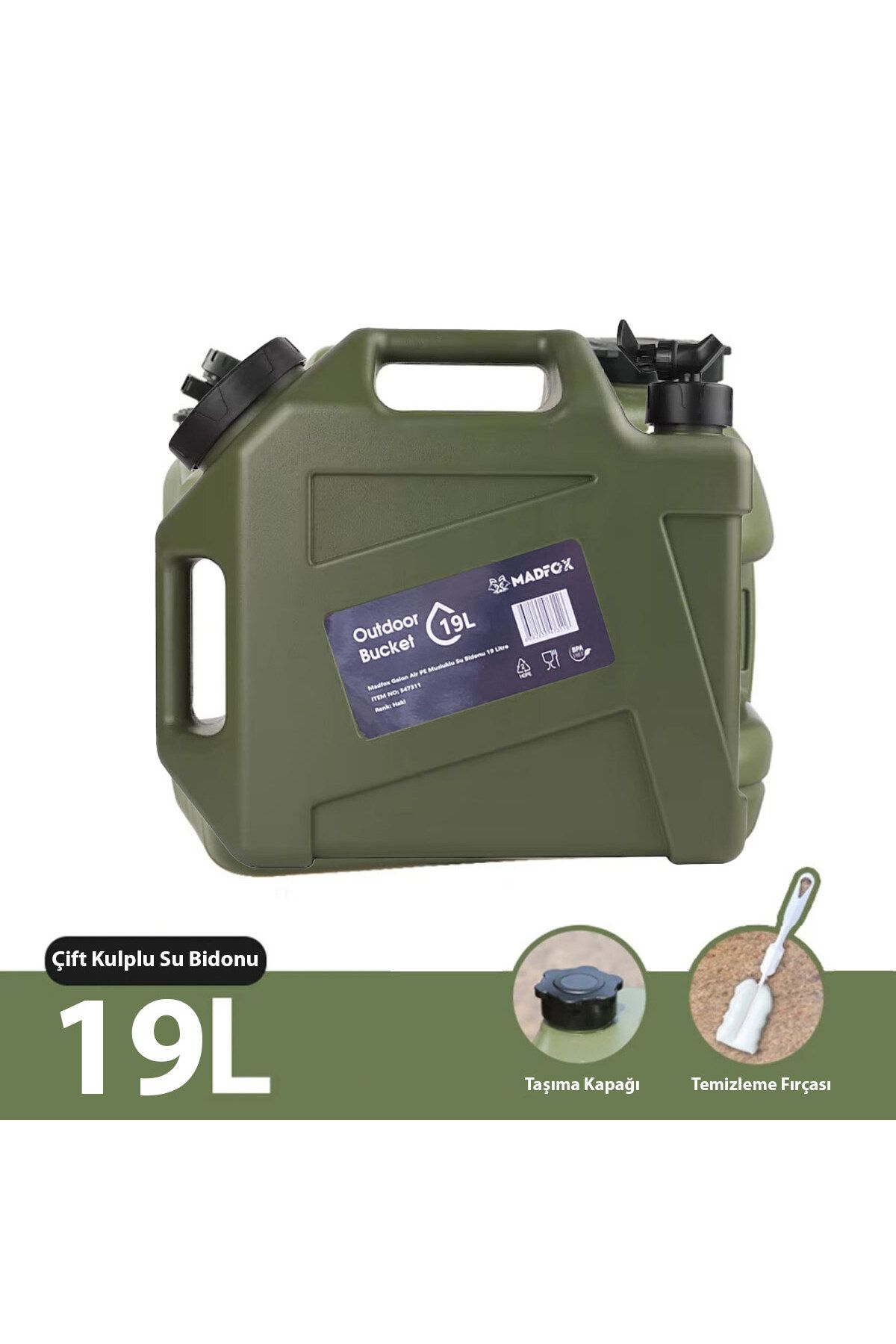 MADFOX Galon Air PE Musluklu Su Bidonu 19 Litre GREEN