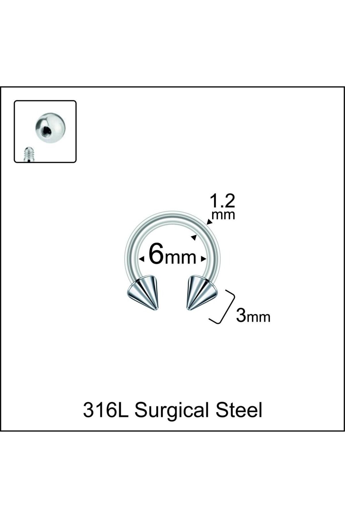İmgeTattoo Spayk 3mm x 6mm x 1.2mm Çelik Halka Piercing