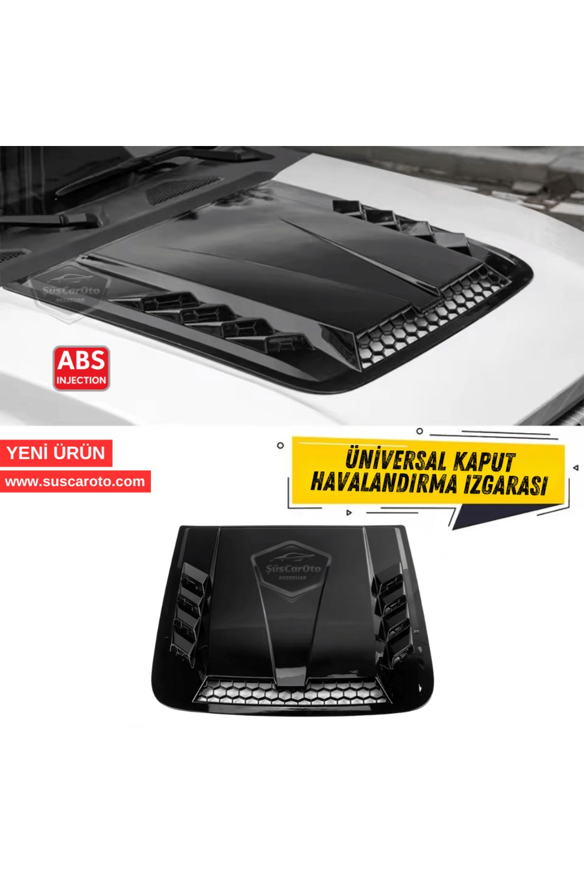 ŞüsCarOto Aksesuar Üniversal Her Araca Uyumlu Geniş Büyük Boy Kaput Üstü Havalandırma Izgarası Tavan Vent Scoop İthal