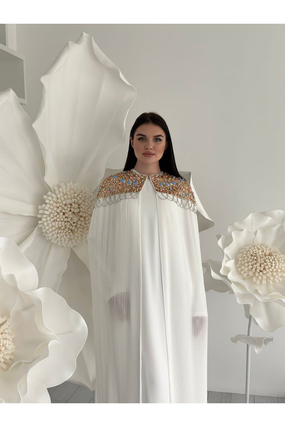 White Corner 2980 NAKIŞ VE TAŞ İŞLEMELİ İKİLİ TAKIM ABAYA