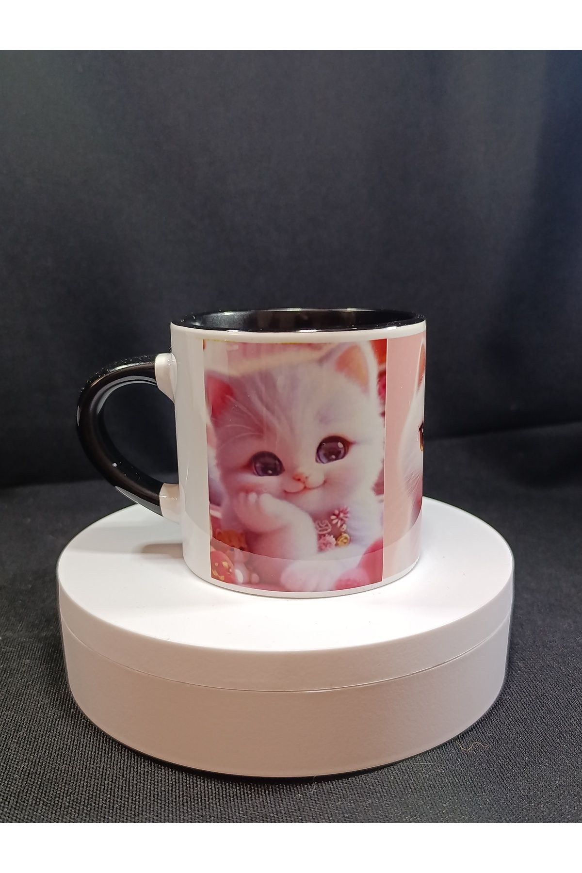 Rüyam Dizayn Sevimli Kedi Temalı Siyah Kupa Bardak