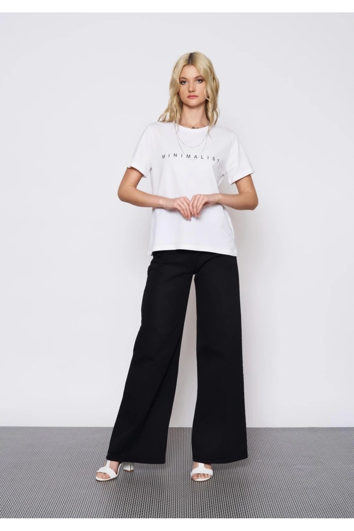 EUROFASHION Minimalist Baskılı Beyaz T-Shirt