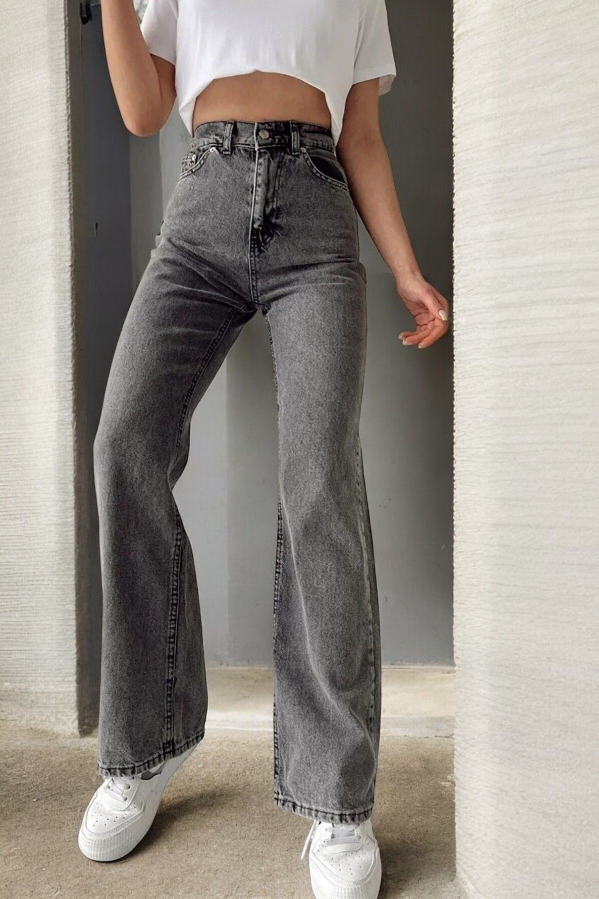 Livik Harmony Kadın Likralı Esnek Özel Bol Paça Kot Pantolon,Palazzo Model Bol Kesim Geniş Paça