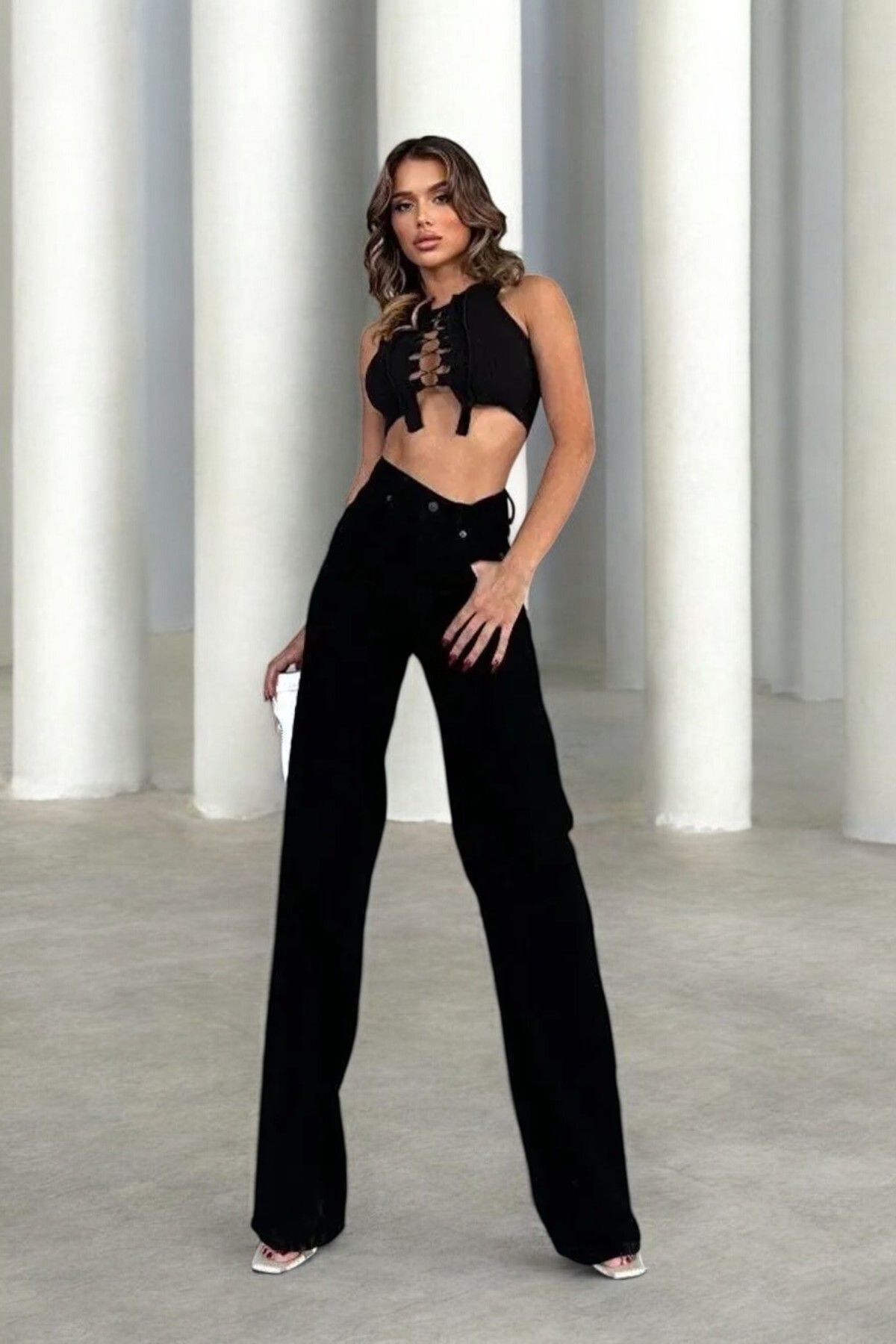 Livik Harmony Kadın Likralı Esnek Özel Bol Paça Kot Pantolon,Palazzo Model Bol Kesim Geniş Paça