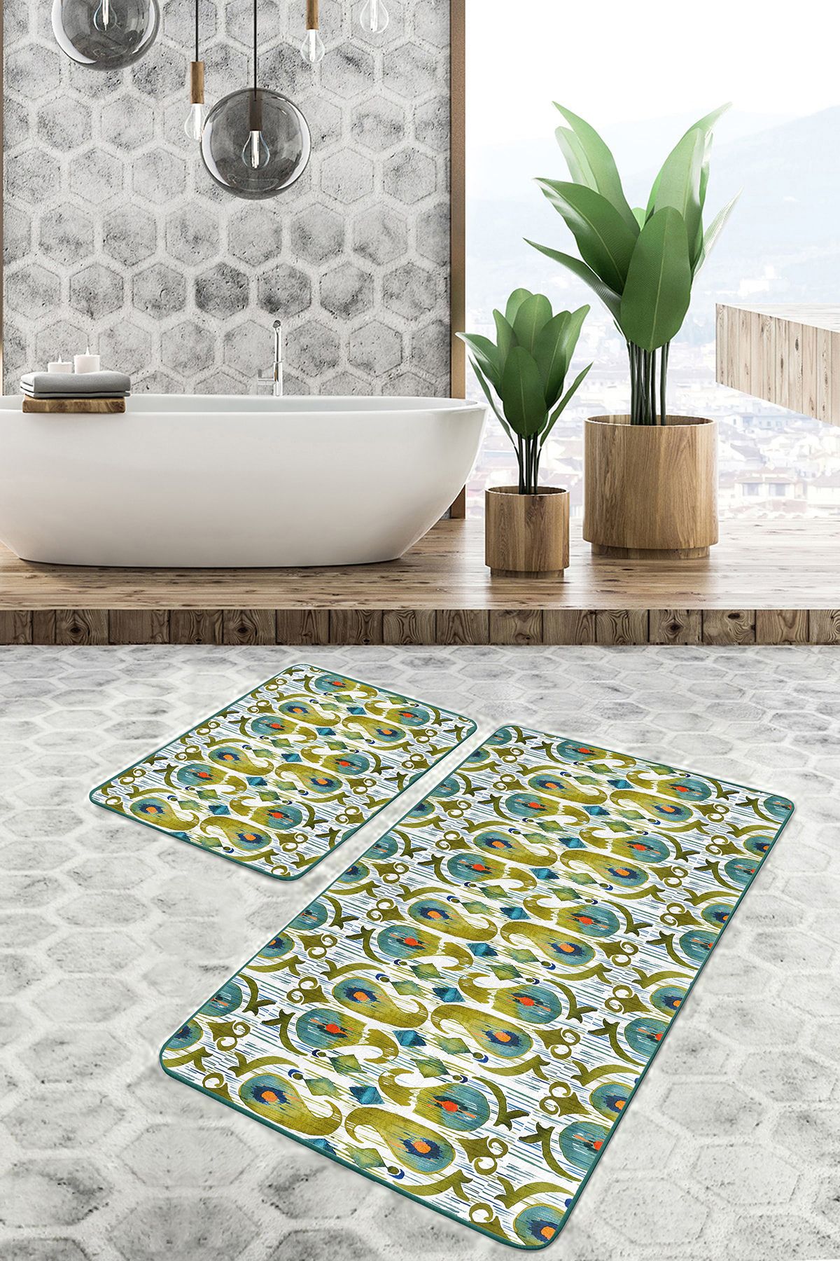 Realhomes Özel Tasarım Dijital Baskılı 2'li Banyo Paspas Takımı & Mutfak Paspas Seti