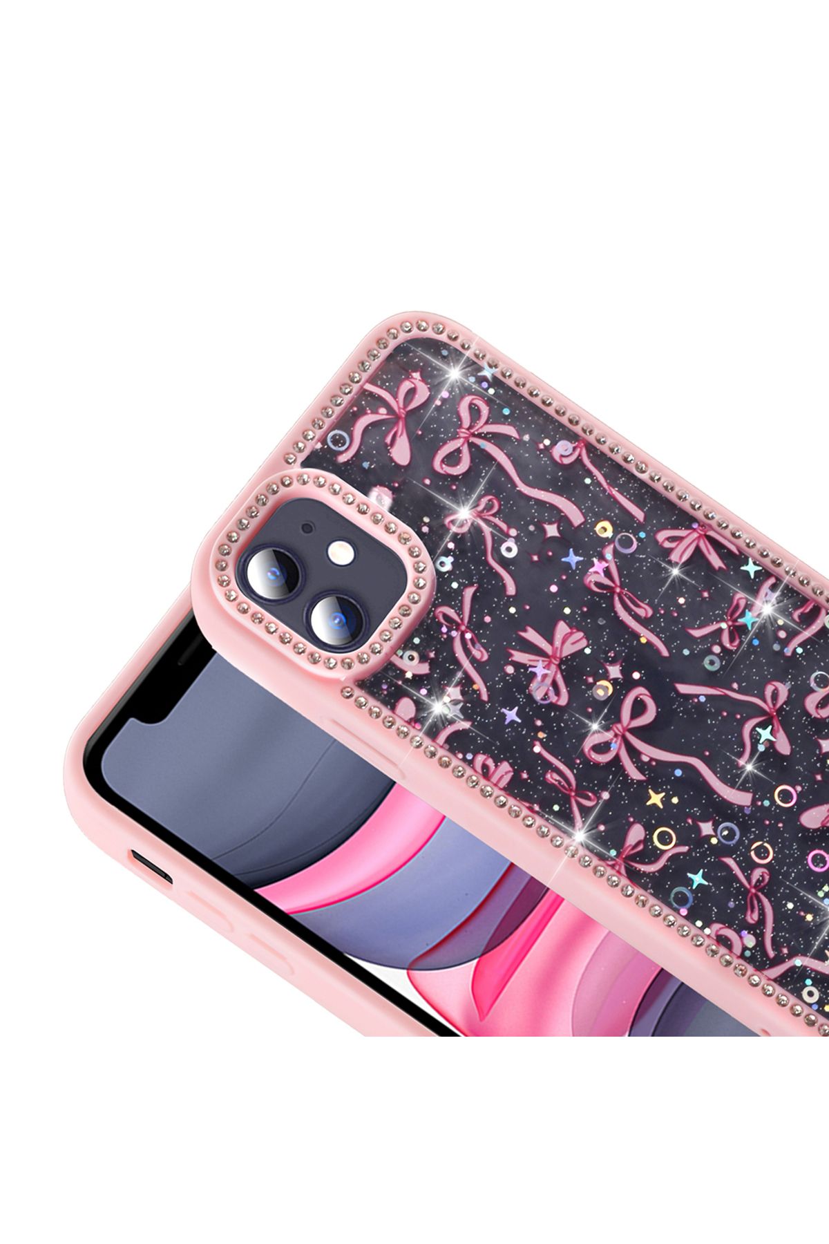 Zipax Apple iPhone 11 Kılıf Taşlı ve Simli Tasarım Zr-Azra