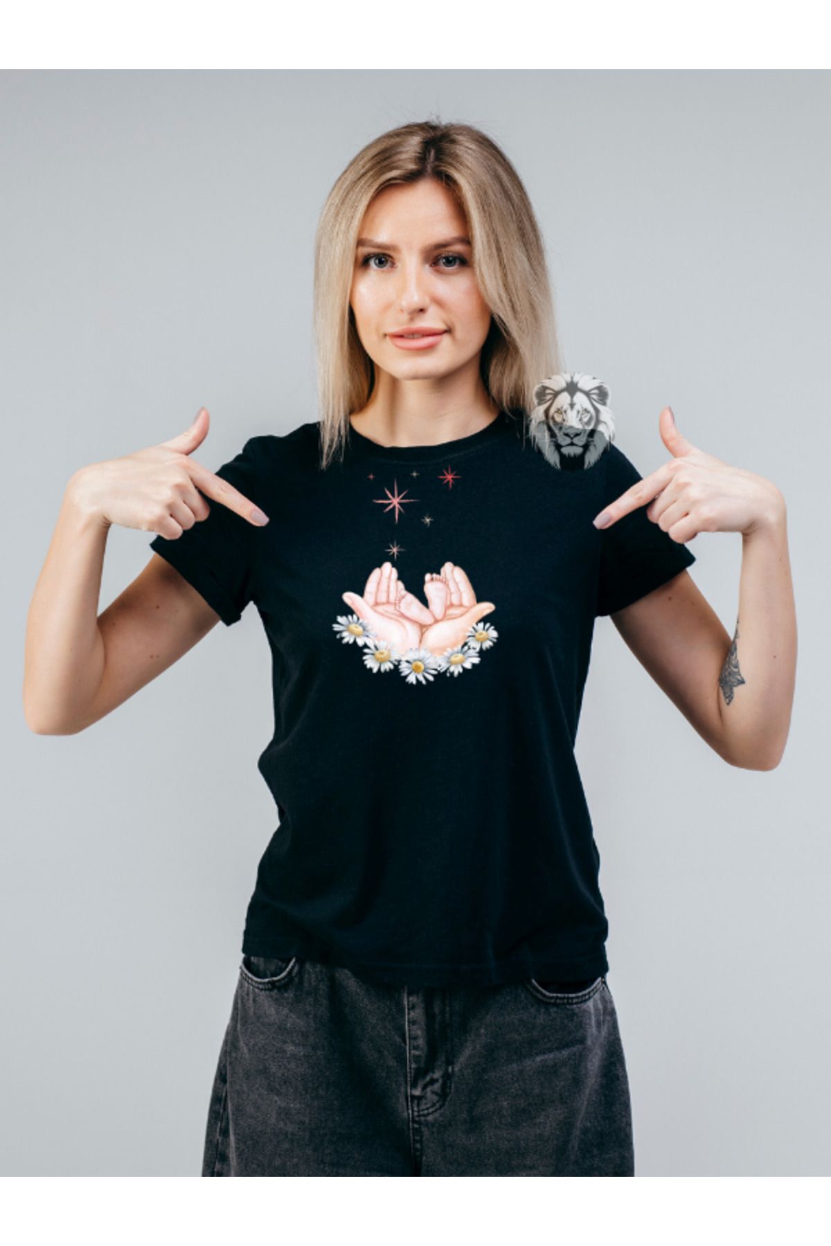 shop anne bebek logo baskılı modern tasarım siyah kadın t-shirt
