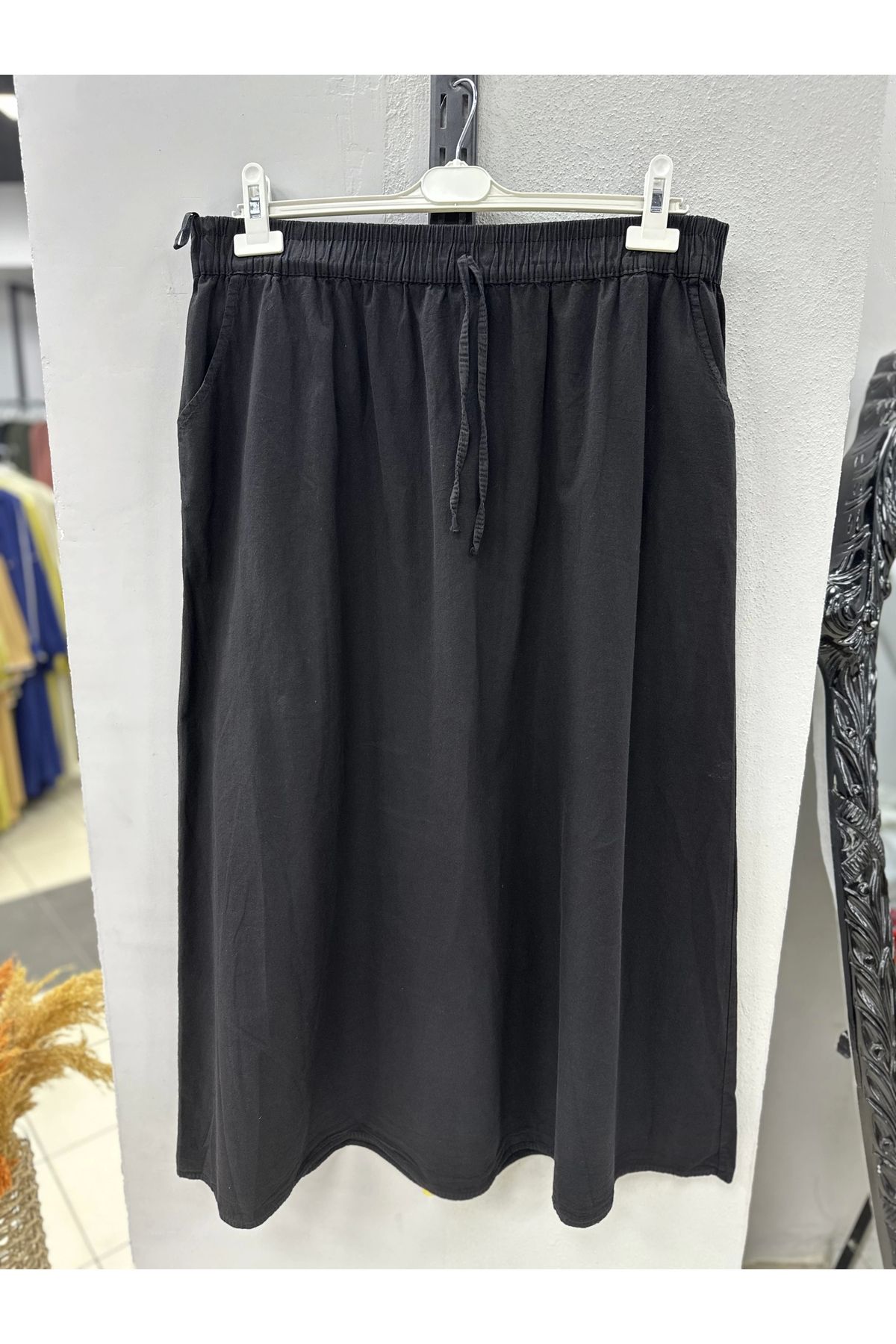 Nevayla Moda Keten Kumaş Paraşüt Etek - Siyah / A102