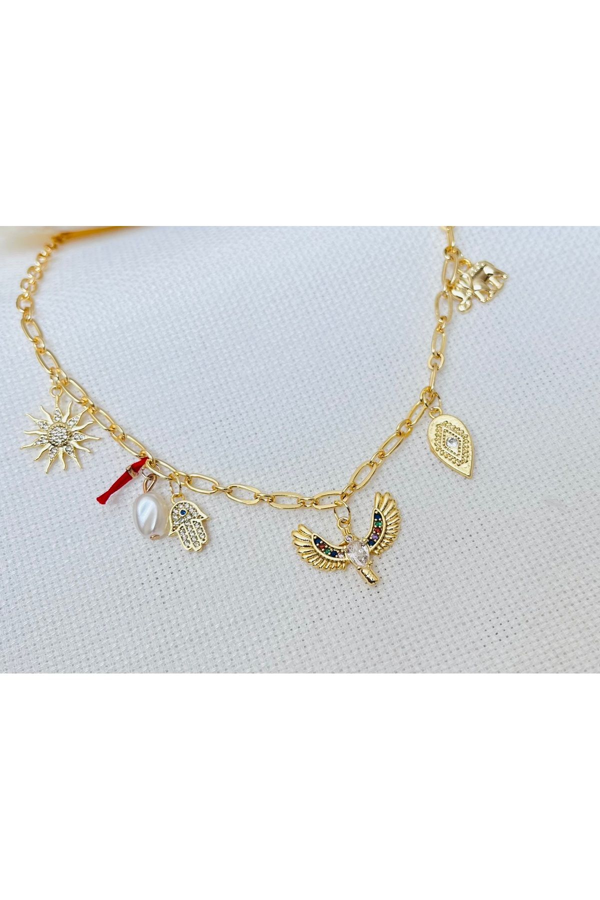 RM Bijuteri Gold Zirkon Taşlı Pirinç Anka Kuşu Charm Kolye