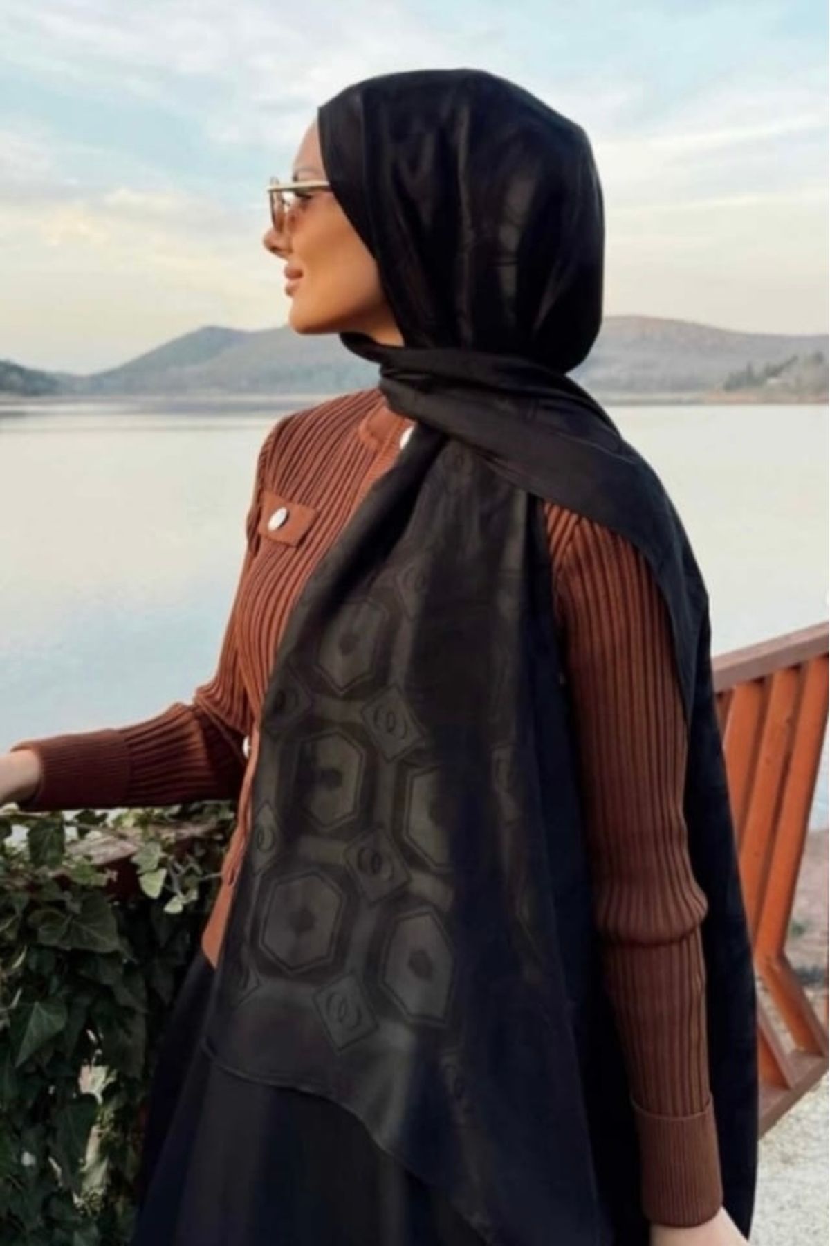 Imannoor altıgen baklava ramy jakar şal siyah