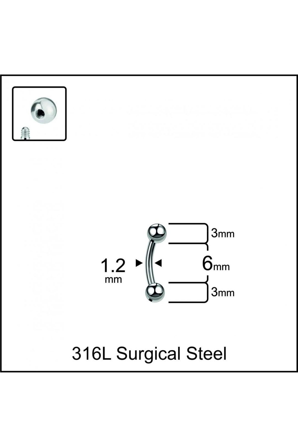İmgeTattoo Top 3mm x 6mm x 1.2mm Çelik Banana Piercing