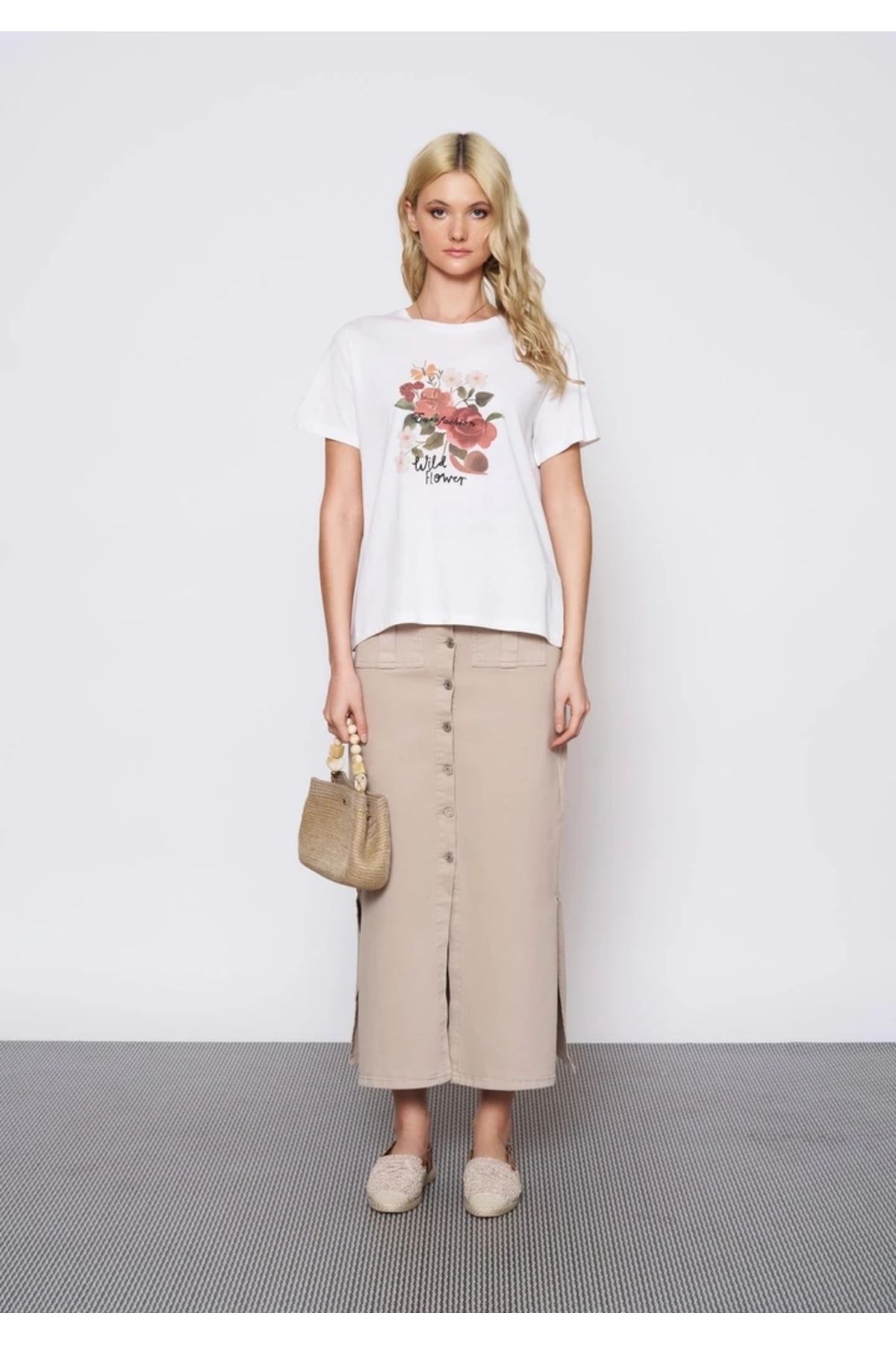 EUROFASHION Baskılı Beyaz T-Shirt