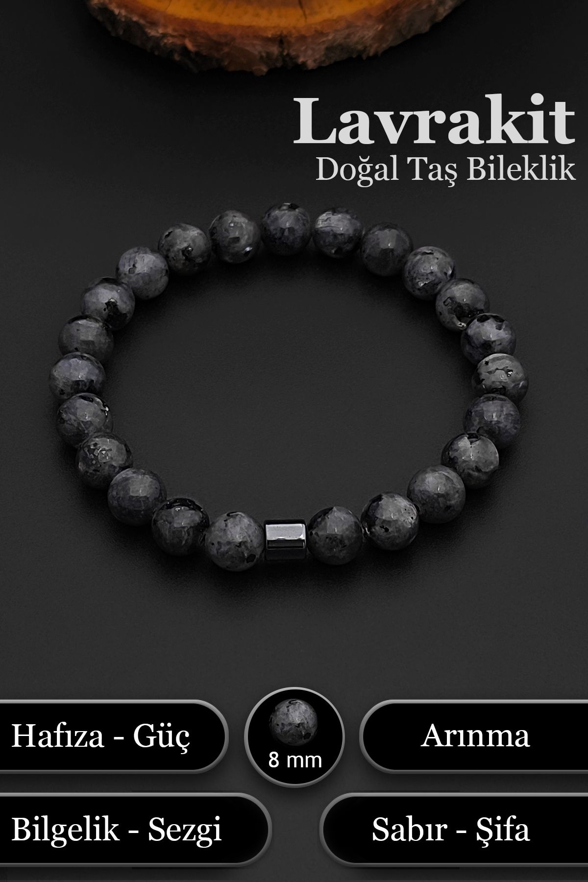 SİLVERA TELKARİ Erkek Doğal Taş Bileklik Lavrakit Bileklik Kadın 8 mm BT039