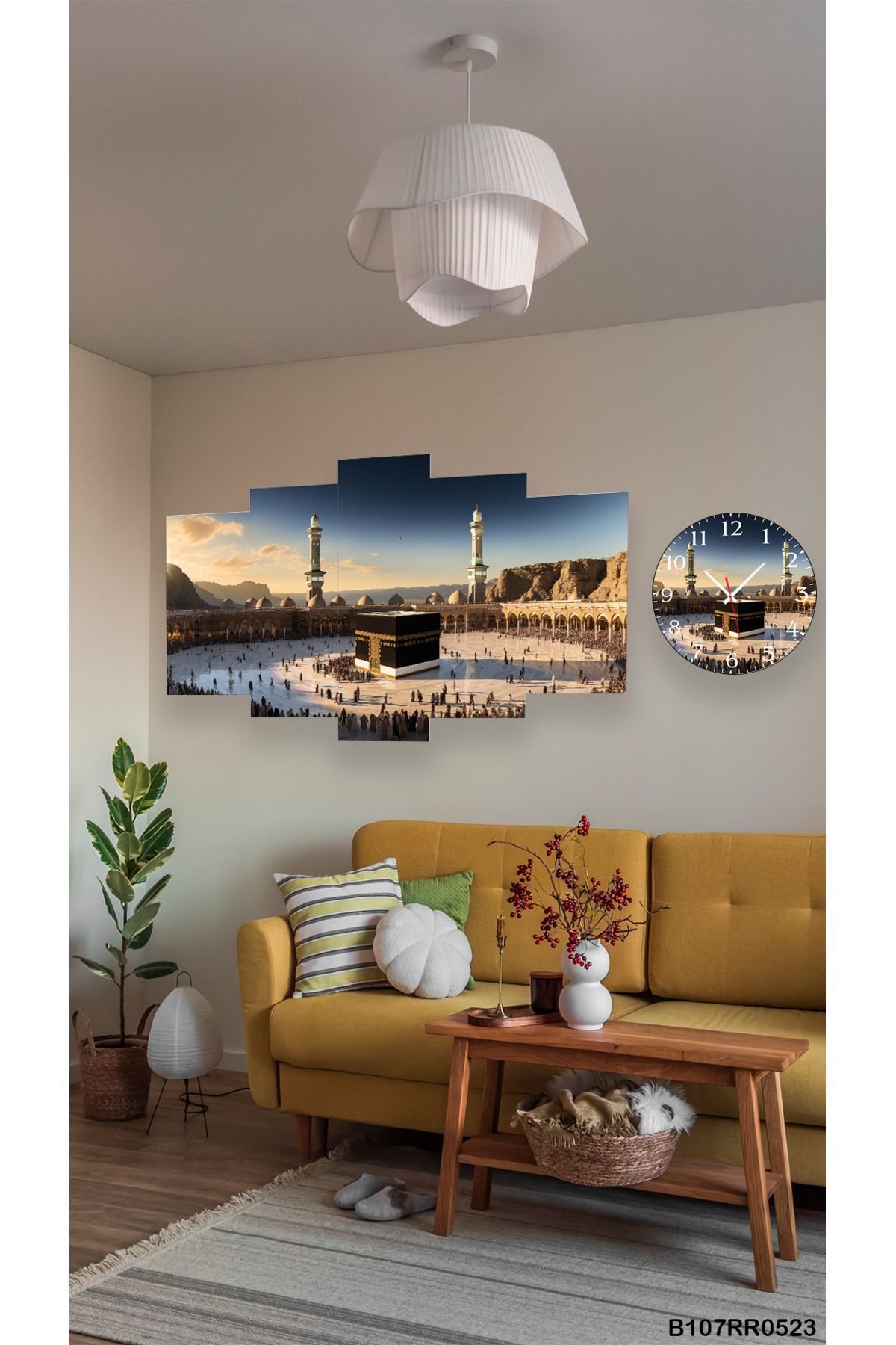 A2ZTR Duvar Mdf Tablo 5 Parça Set Ve saatli