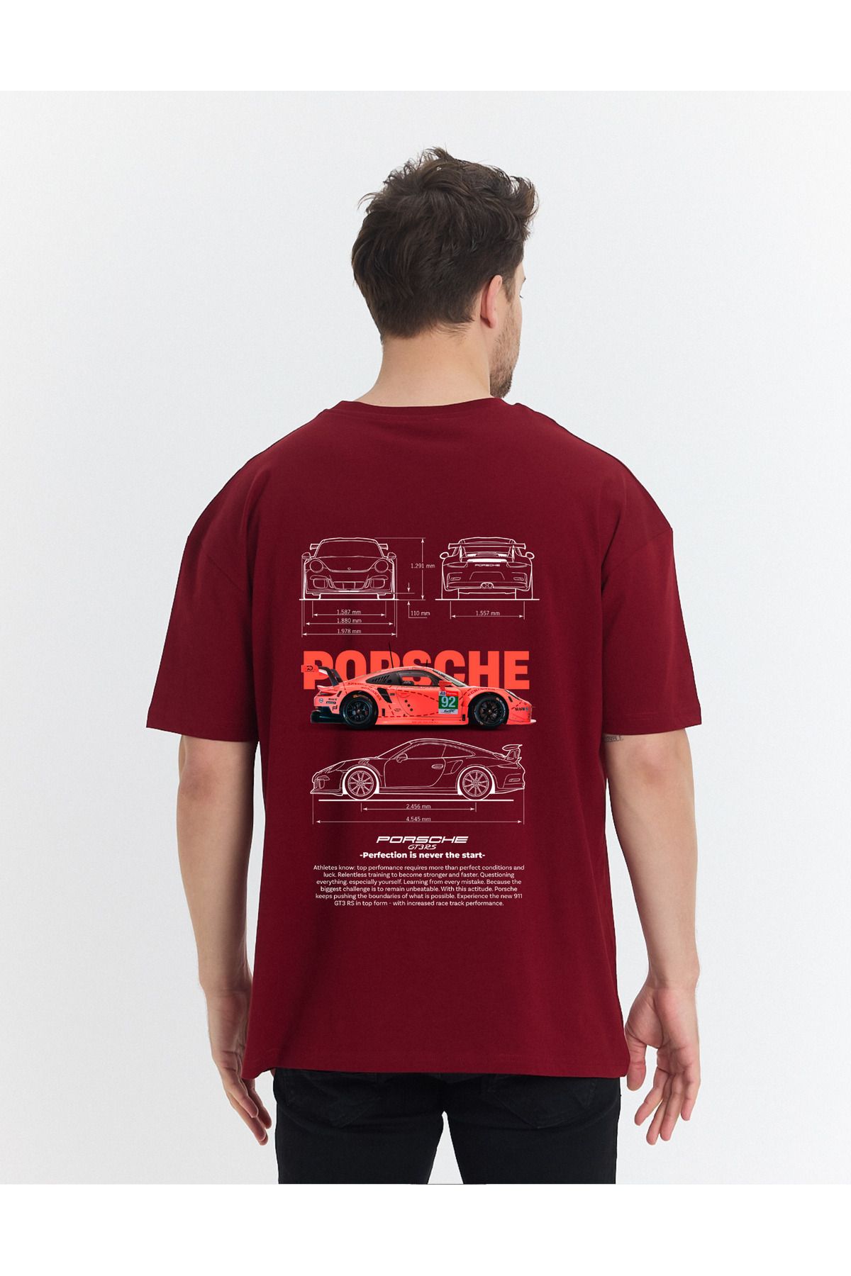 Windy Island Erkek Bisiklet Yaka Porsche Araba Sırt Baskılı Oversize T-shirt