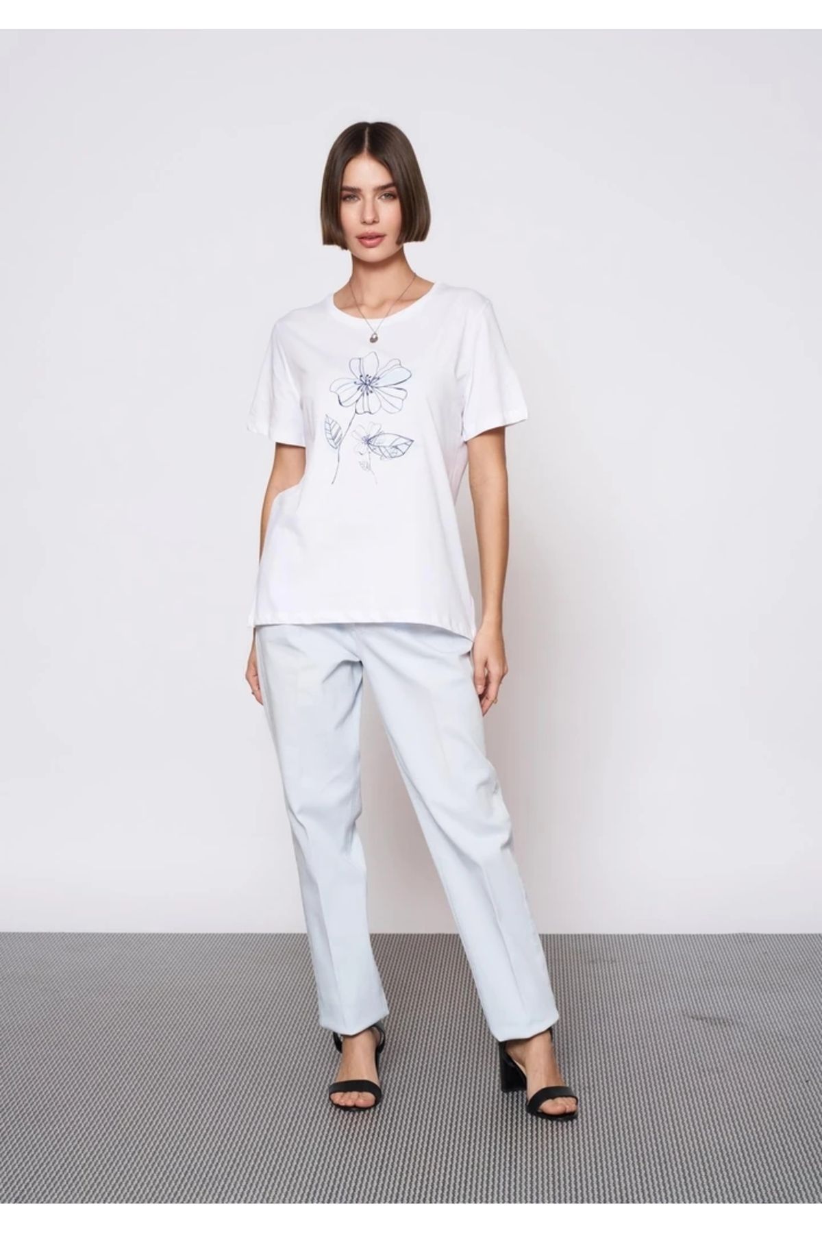 EUROFASHION Baskılı Beyaz T-Shirt