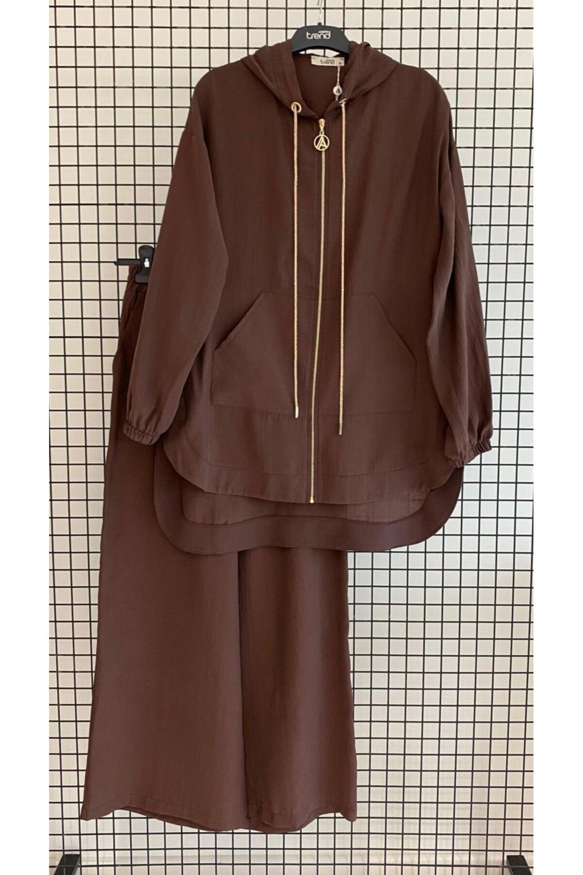 Armine Fermuarlı Kapüşonlu Modal Kumaş Tunik-Pantolon Takım