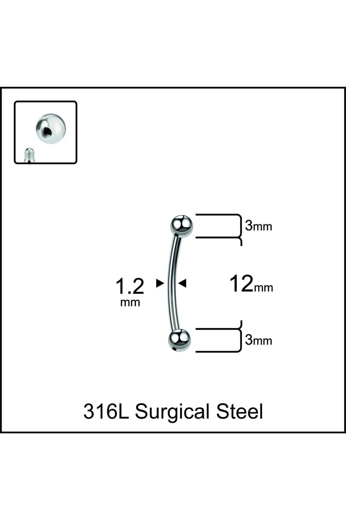 İmgeTattoo Top 3mm x 12mm x 1.2mm Çelik Banana Piercing