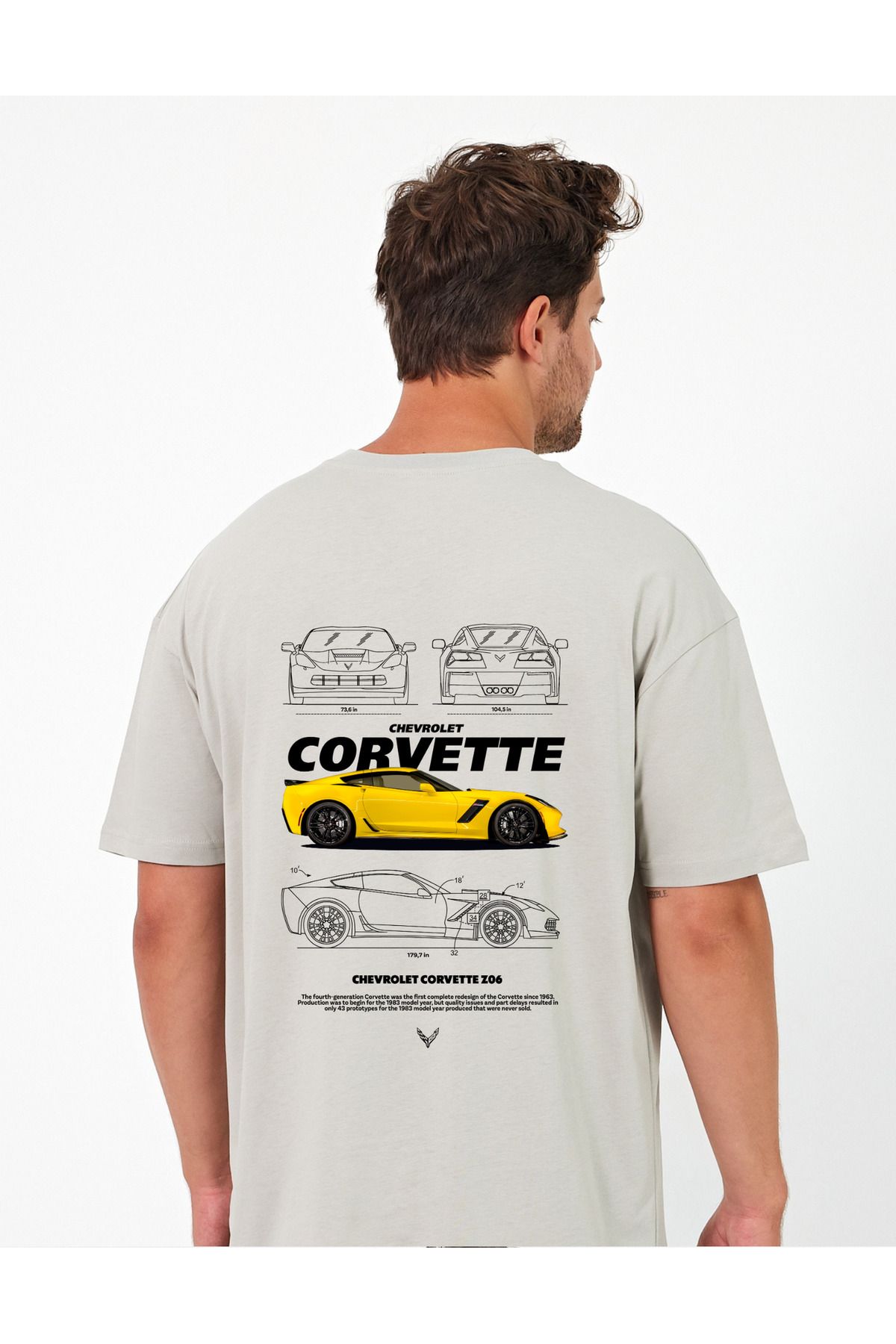 Windy Island Erkek Bisiklet Yaka Corvertte Araba Sırt Baskılı Oversize T-shirt