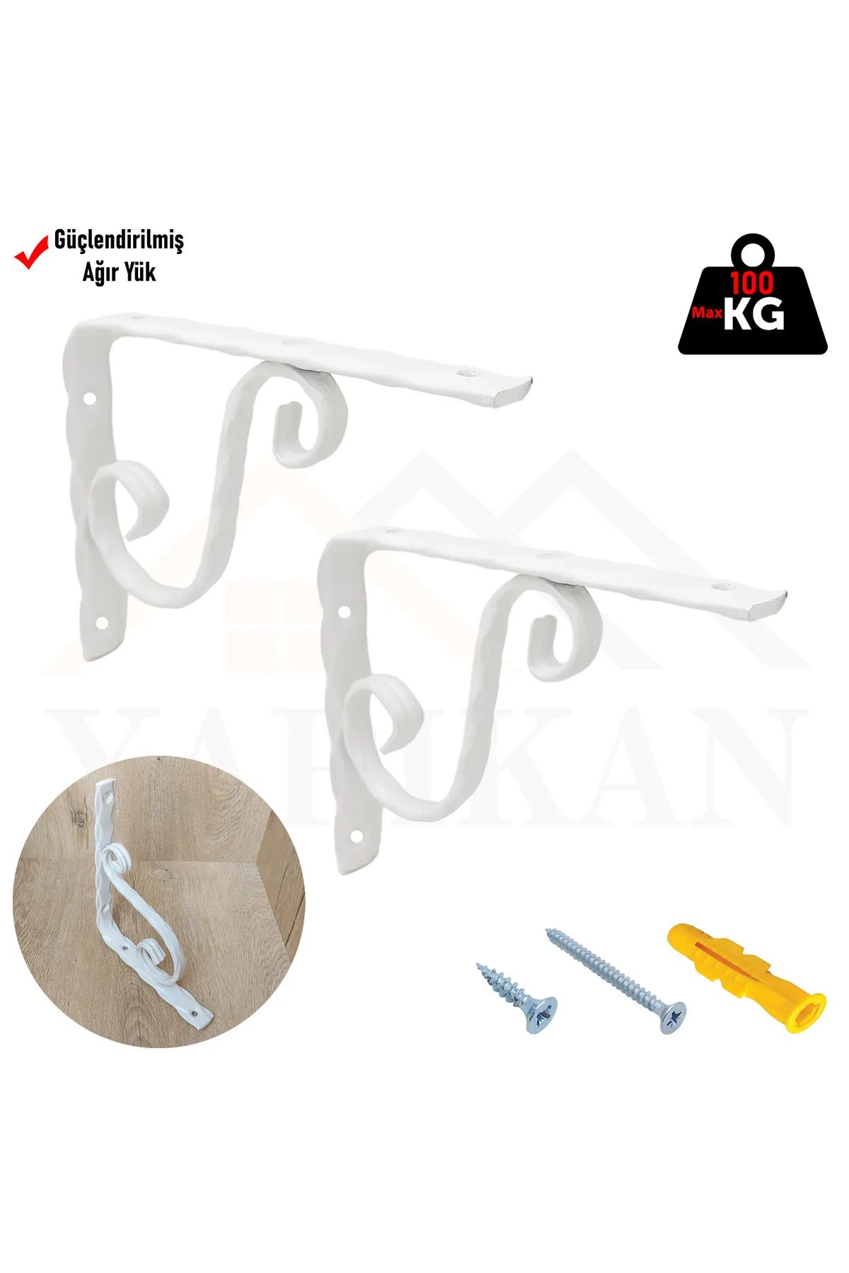 EYMHOME 16x19 cm - 2 ad. Beyaz Dekoratif Ağır Yük Raf Altı Ayak - Metal Raf Tutucu Aparat - L Konsol Demiri