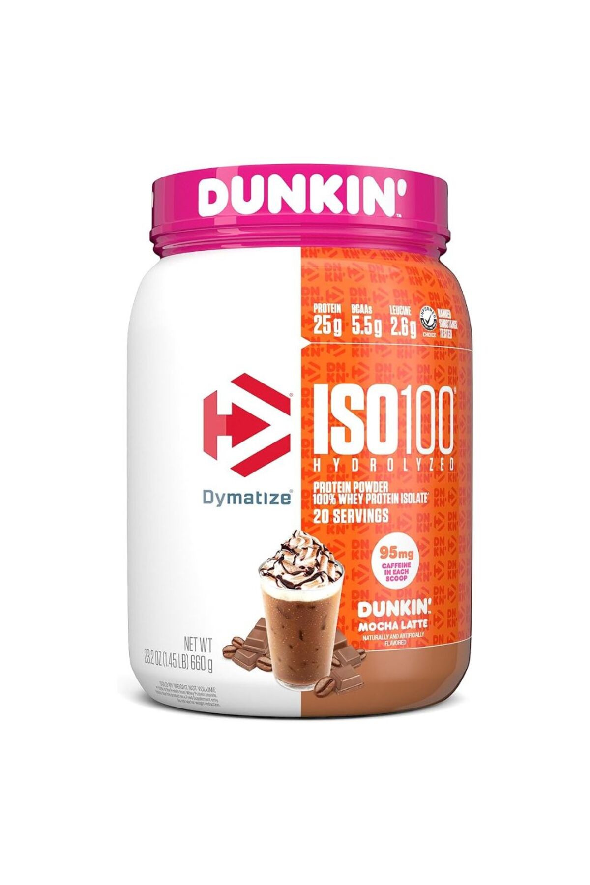 Dymatize ISO 100 Hydrolyzed whey protein isolate, Dunkin Mocha Latte, 1.45 LB