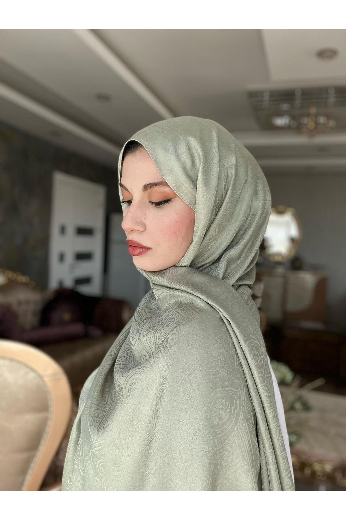 MODA MİNELEŞARP ETNİK DESEN MONOGRAM ŞAL - KREM RENK