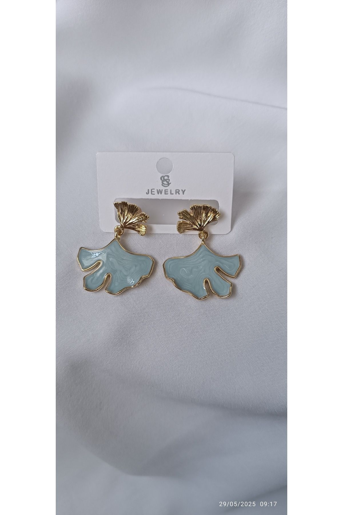 ARİ TAKI Yelpaze küpe Gold&Mavi