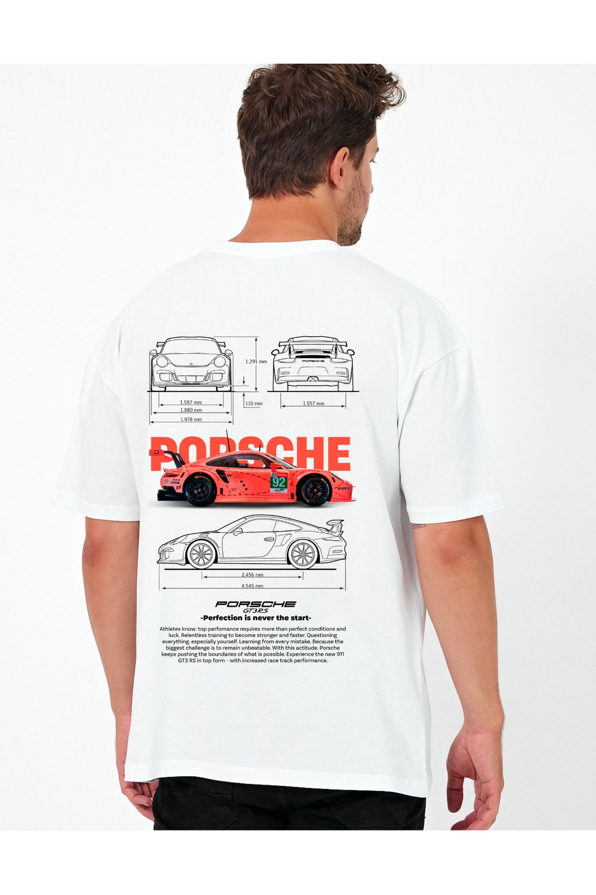 Windy Island Erkek Bisiklet Yaka Porsche Araba Sırt Baskılı Oversize T-shirt