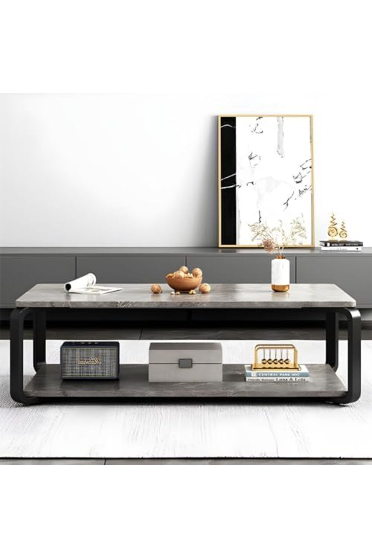 Generic-Coffee Table Slate Rectangular Cocktail Table with Storage Shelf Coffee Table Living Room Home Moder 3